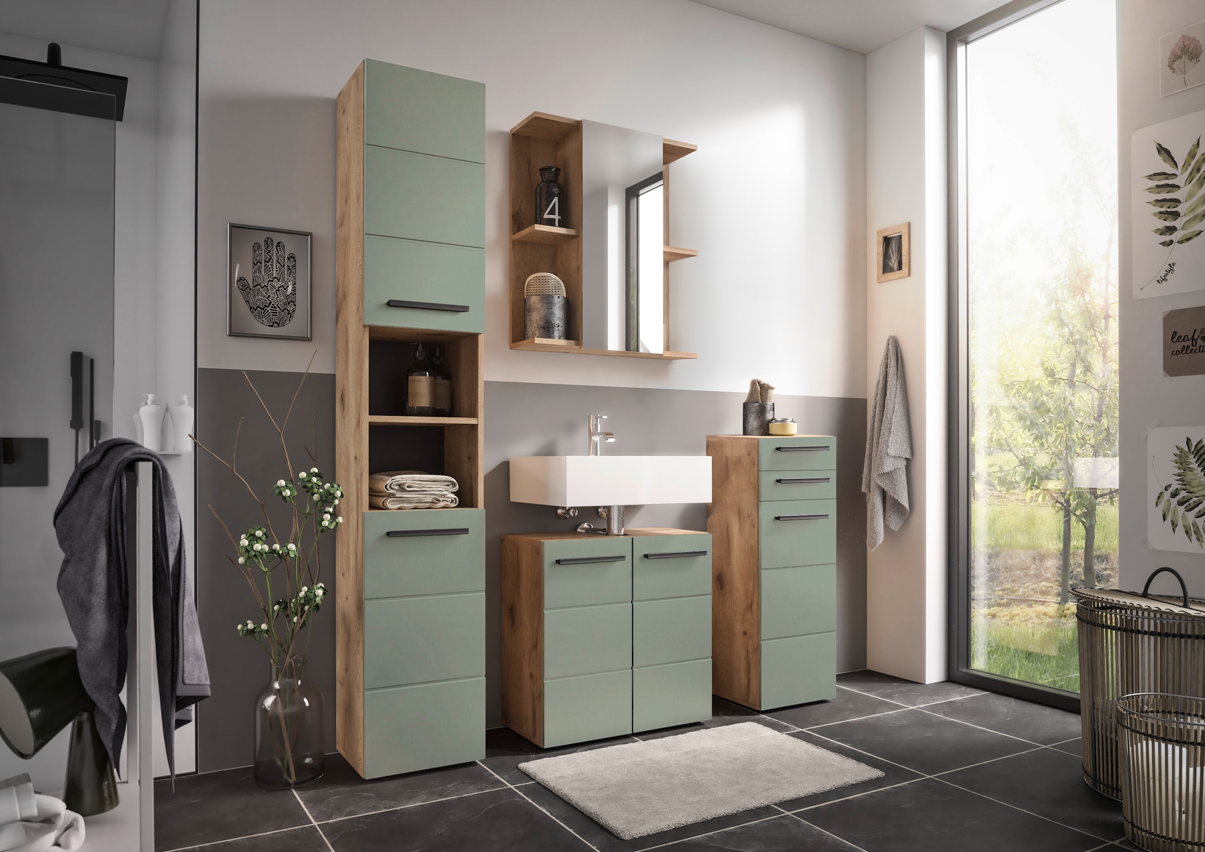 BASIC by Balculina Midischrank »Vista BxHxT 34x104x31 cm« 1 Stk. tlg. Breite 34cm, Kunststoffgriffe, Made in Europa