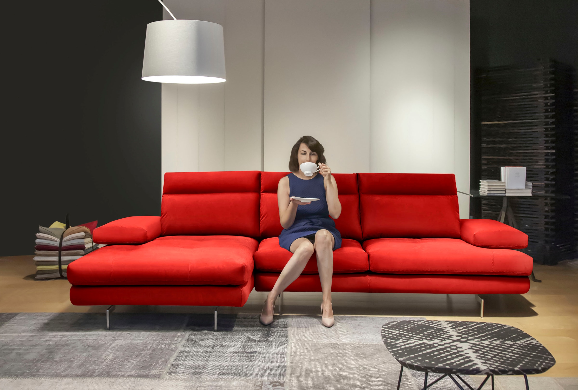 CALIA ITALIA Ecksofa »Toby Wing, Komfortsofa der Extraklasse, bequem, L-Form«, inklusive Sitztiefenverstellung, Füße in chrom glänzend