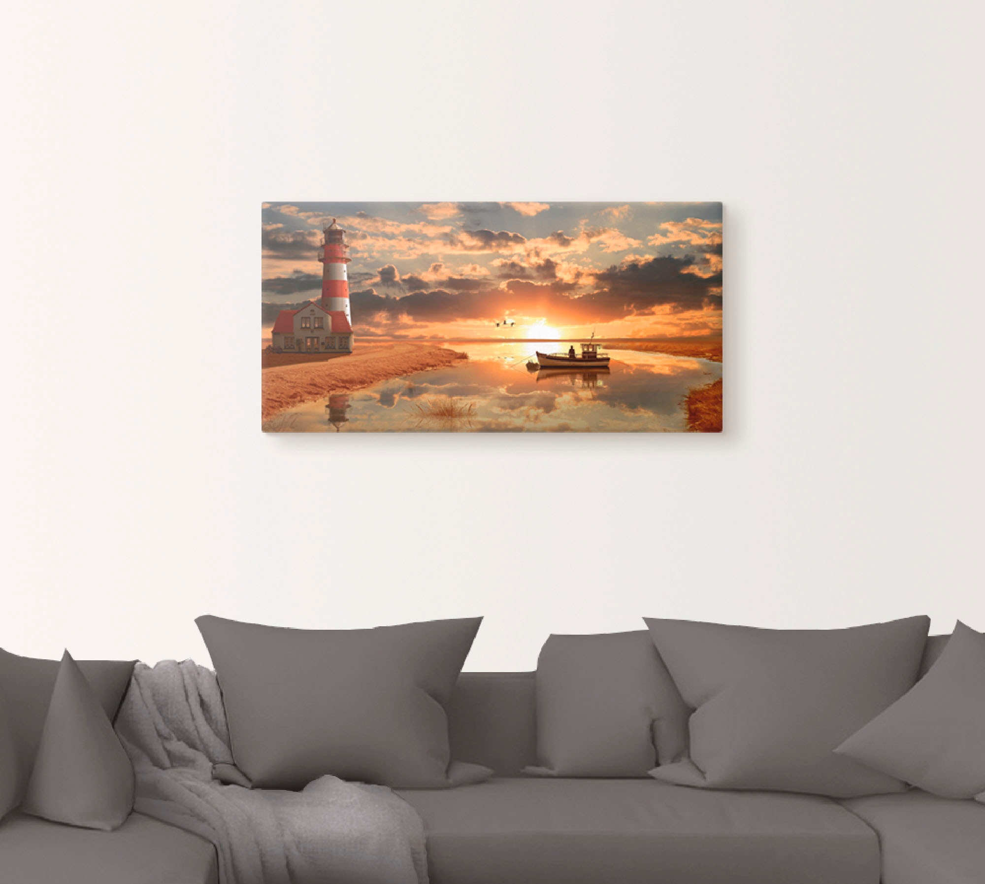Artland Wandbild »Maritime Idylle beim Leuchtturm« Gebäude 1 Stk. tlg. als Leinwandbild, Poster in verschied. Größen