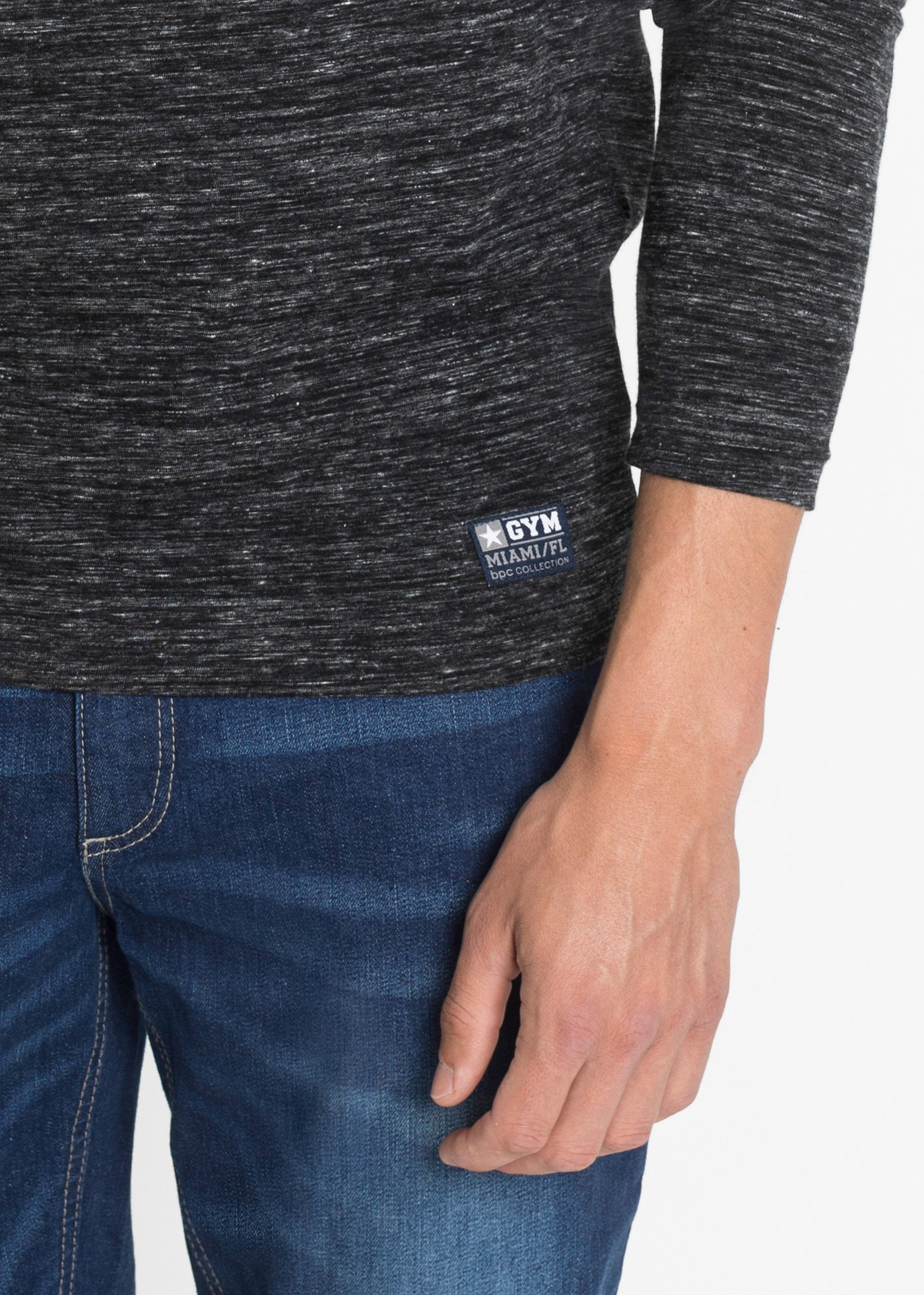 bonprix Langarmshirt Packung, 3 Stk. Regular Fit, melierte Optik, aus Baumwoll-Mix