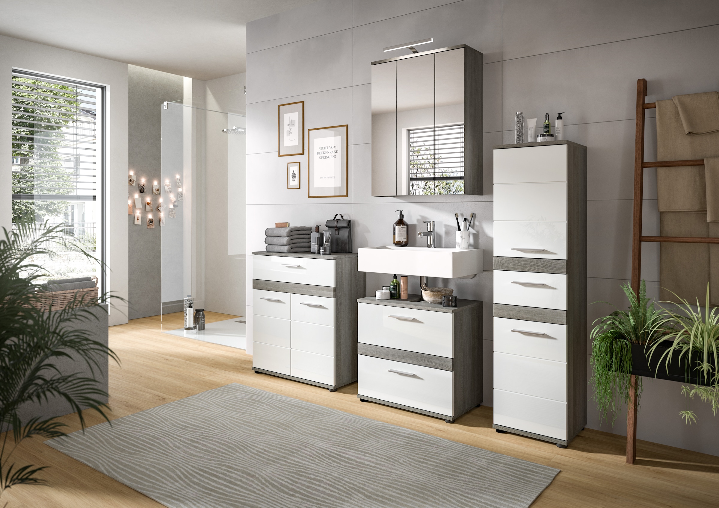 welltime Midischrank »LUCCA, TOPSELLER!, Höhe 79 cm, 2 Türen, 1 Schubkasten, 1 Einlegeboden«, Badschrank, Bad-Möbel, Badezimmer