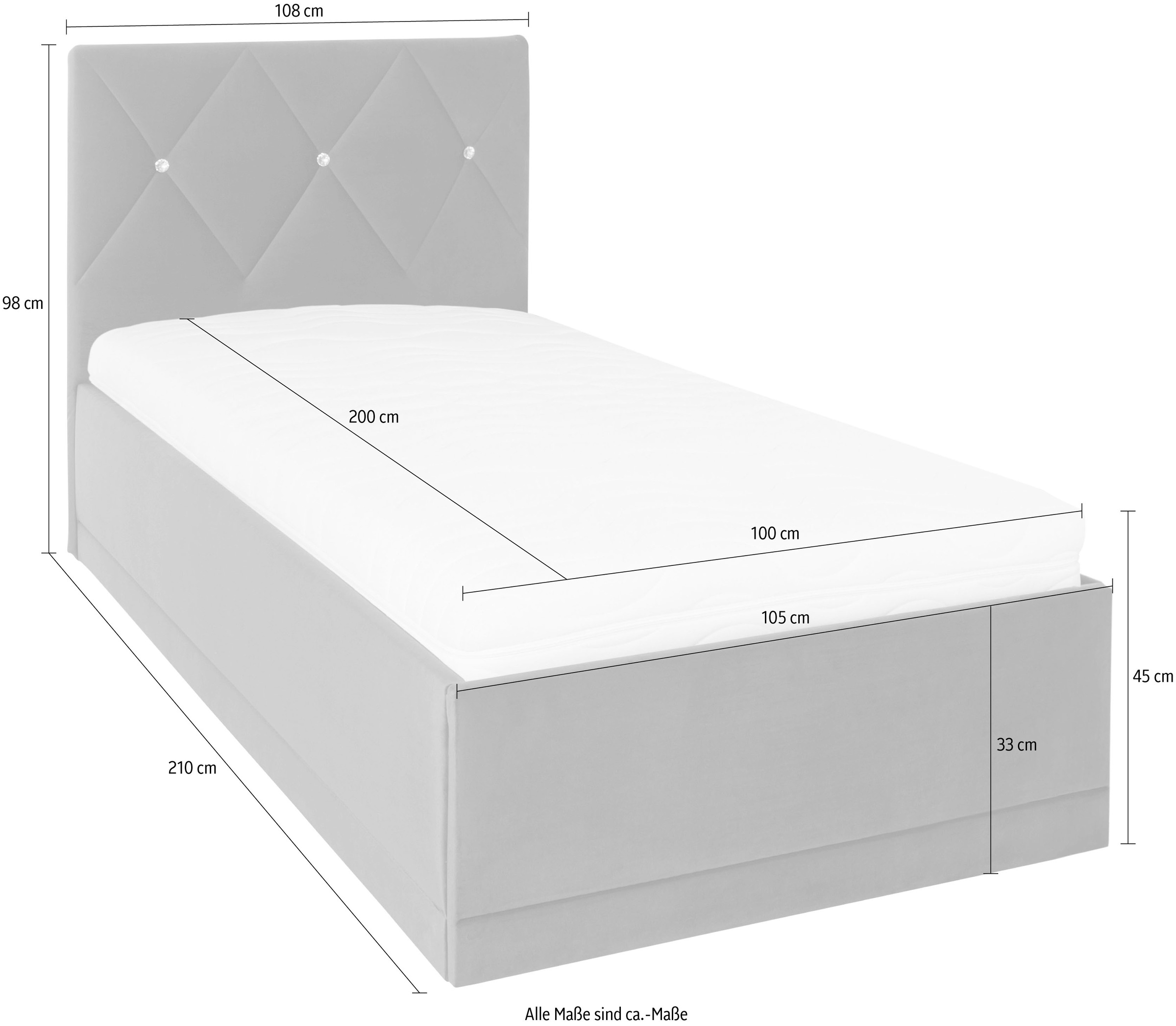 Westfalia Schlafkomfort Polsterbett »Adamas« auch mit Bettkasten, Knopfheftung mit Strasssteinen