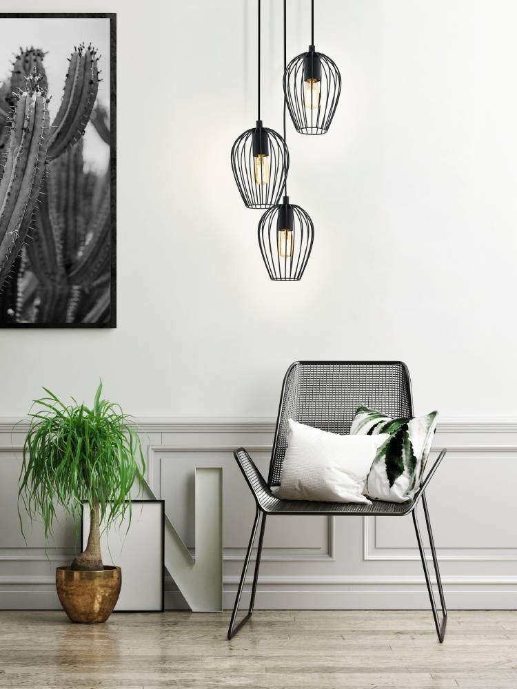 EGLO Pendelleuchte »NEWTOWN Pendellampe, schwarz, Stahl, E27, Hängeleuchte, Rondell«, 3 flammig, Leuchtmittel E27 | ohne Leuchtmittel, Hängelampe, Schlicht, Vintage, Retro, Wohnzimmer, Esszimmer, 130x38cm