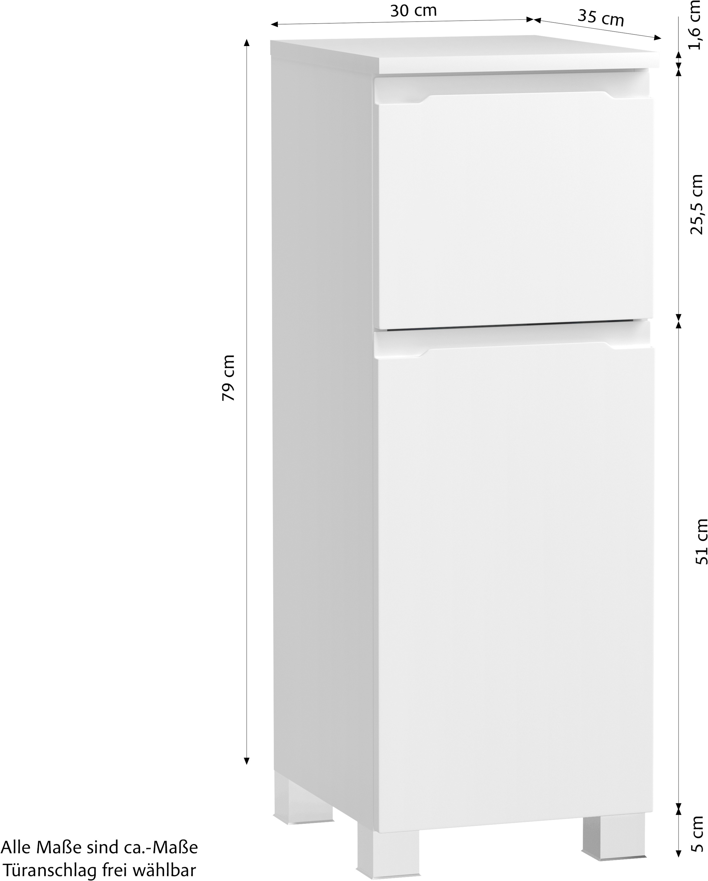 welltime Unterschrank »CABO, gedämpfte Scharniere, Softclose-Auszug« matt weiß, griffloses Design, reversibel