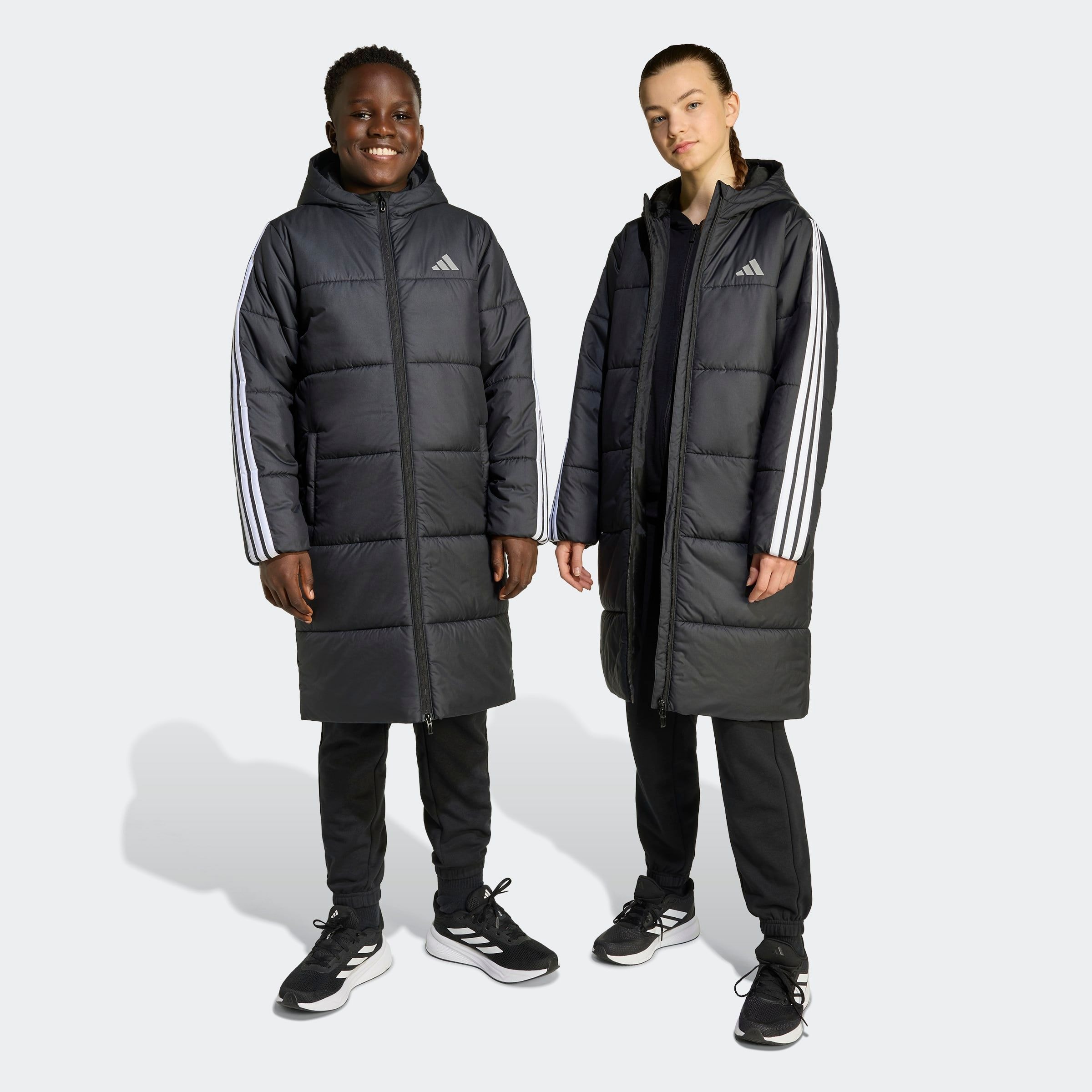 Adidas Sportswear Winterjacke »J LONG COAT« in schwarz-weiß, Größe 176