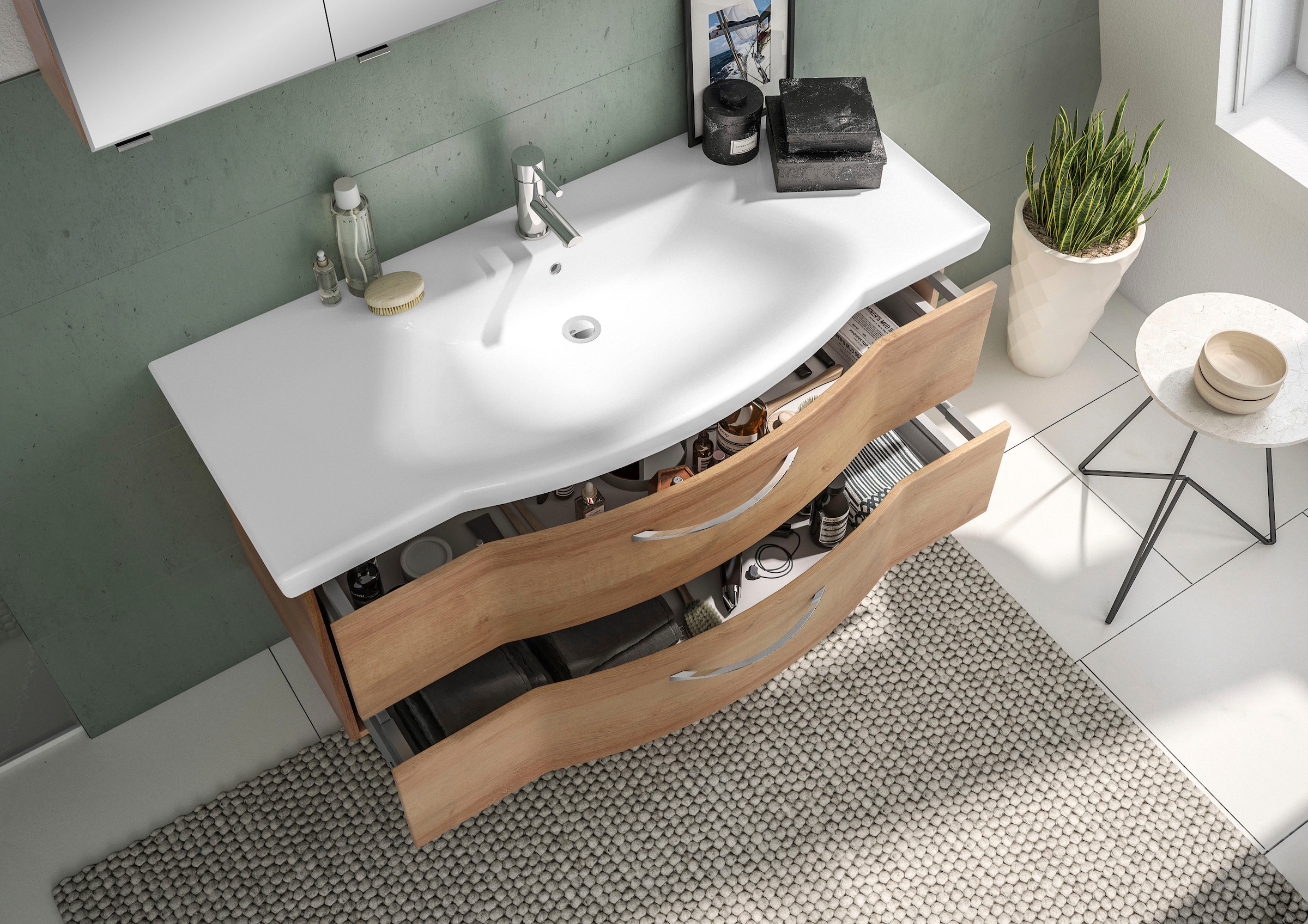 Saphir Badmöbel-Set »6005 Sprint Keramik-Waschtisch mit Unterschrank, 122 cm breit«, (1 St.), Waschplatz inkl. Türdämpfer, 2 Schubladen, Waschtisch Set