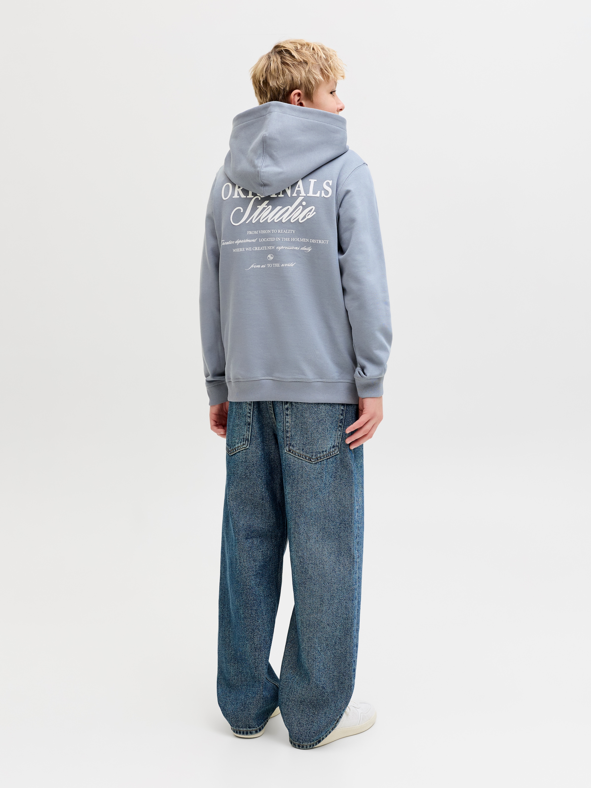 Jack & Jones Junior Kapuzensweatshirt »JORNORREBRO TYPO BACK SWEAT HOOD SN JNR«, Baumwollmischung, relaxed fit, Langarm
