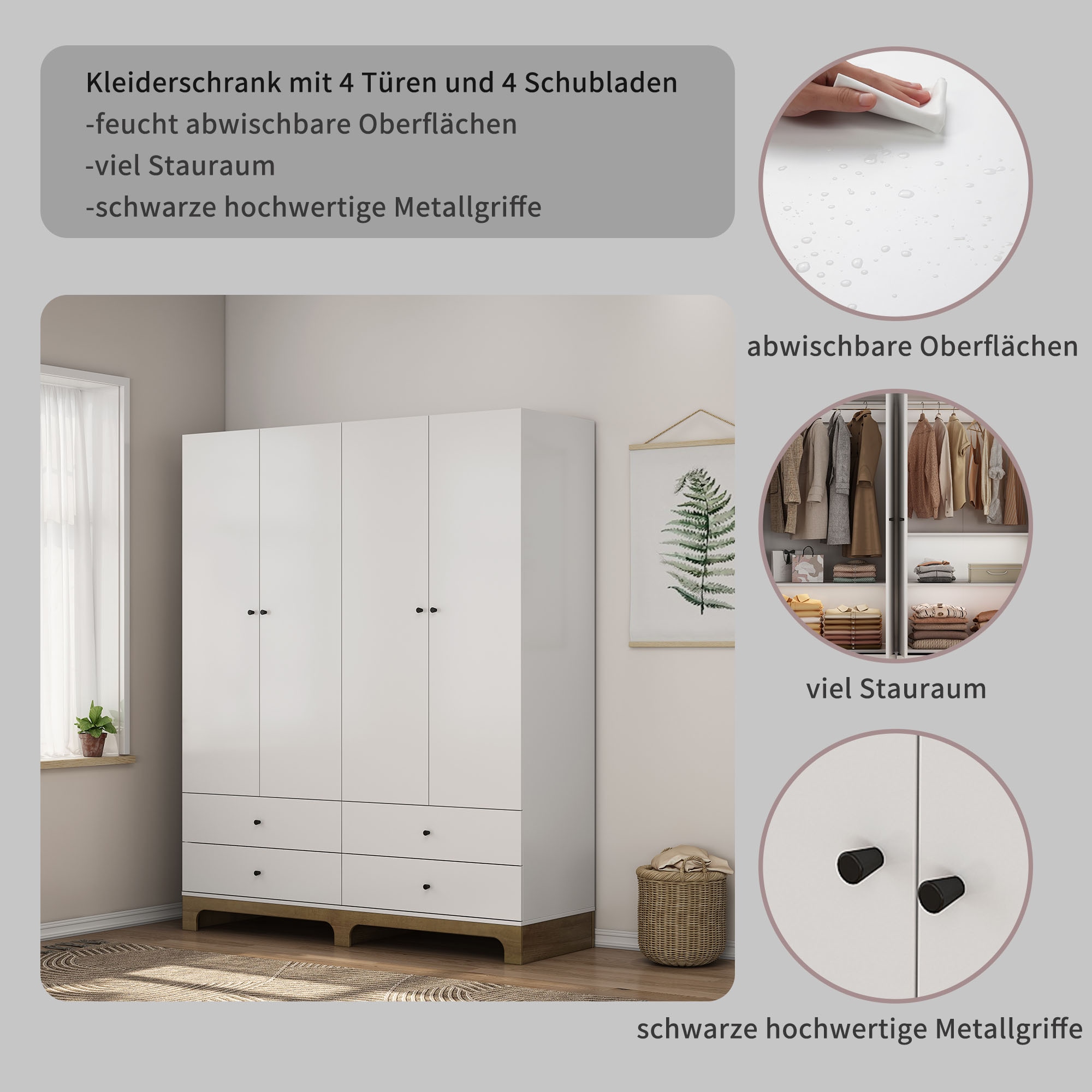 OTTO home Kleiderschrank »Oslo Schlafzimmerschrank Garderobe weiß Landhaus Bestseller« Schlafzimmerschrank mit 4 Türen und 4 Schubladen, Breite 160cm