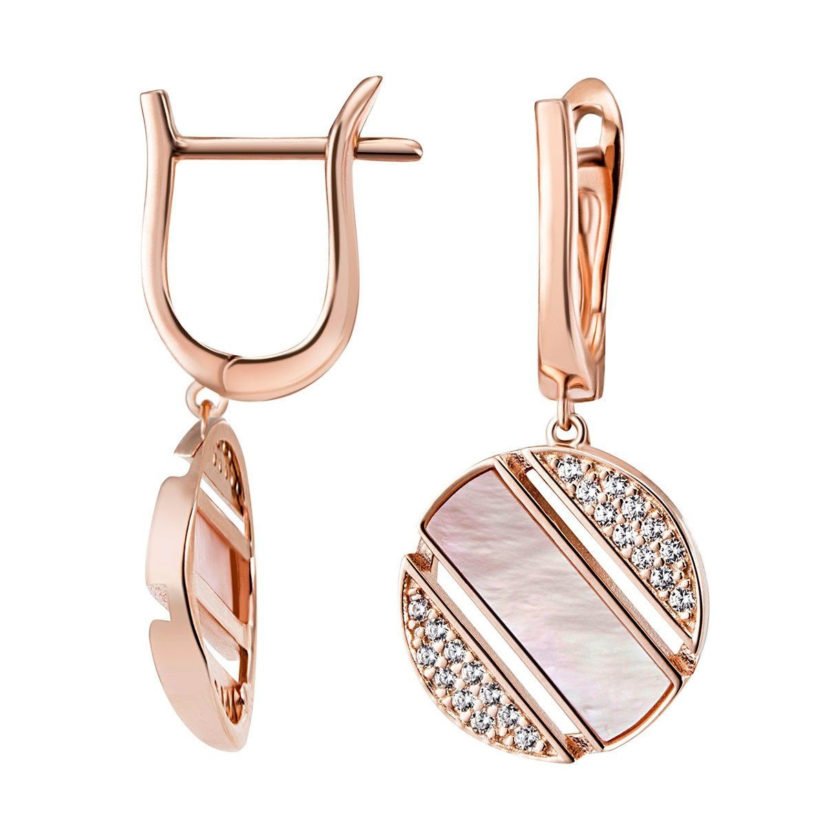 goldmaid Paar Ohrhänger 925/- Silber 58 Zirkonia 2 Perlmutt