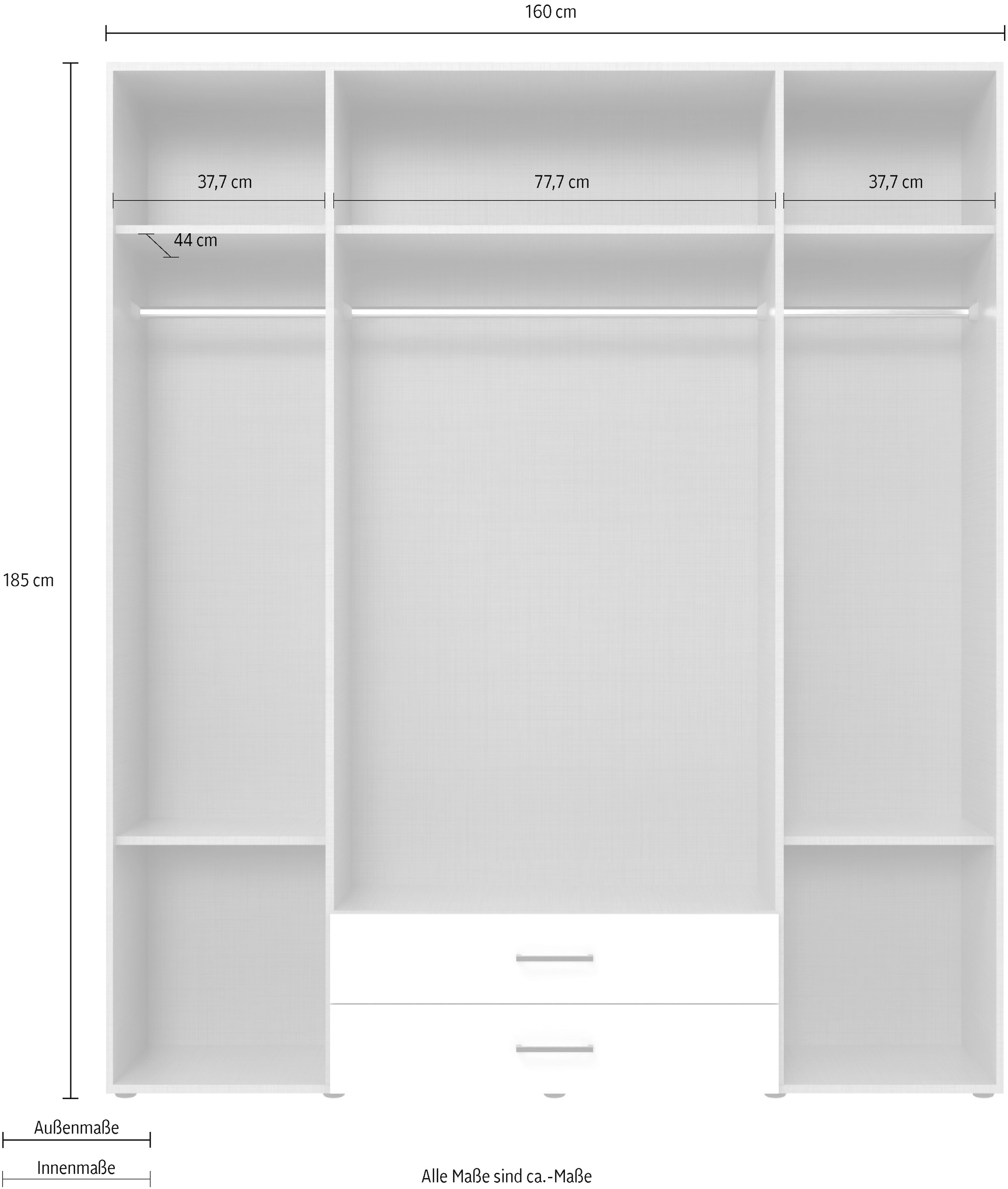 Wimex Kleiderschrank »Mugano, in vielen Breiten, 208 oder 236cm hoch, Made in Germany«, (mit langen oder kurzen Griffen aus Metall), wahlweise mit oder ohne Spiegel, mit Schubladen