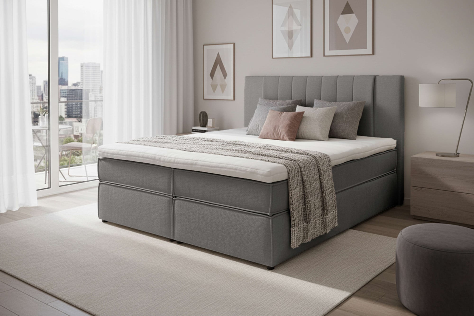 Home affaire Boxspringbett »Bellissimo, Doppelbett, Polsterbett, Federkernbett, Komforbett« inkl. 9cm Topper, 5-Zonen-Taschen-Federkernmatratze, Härtegrad 3