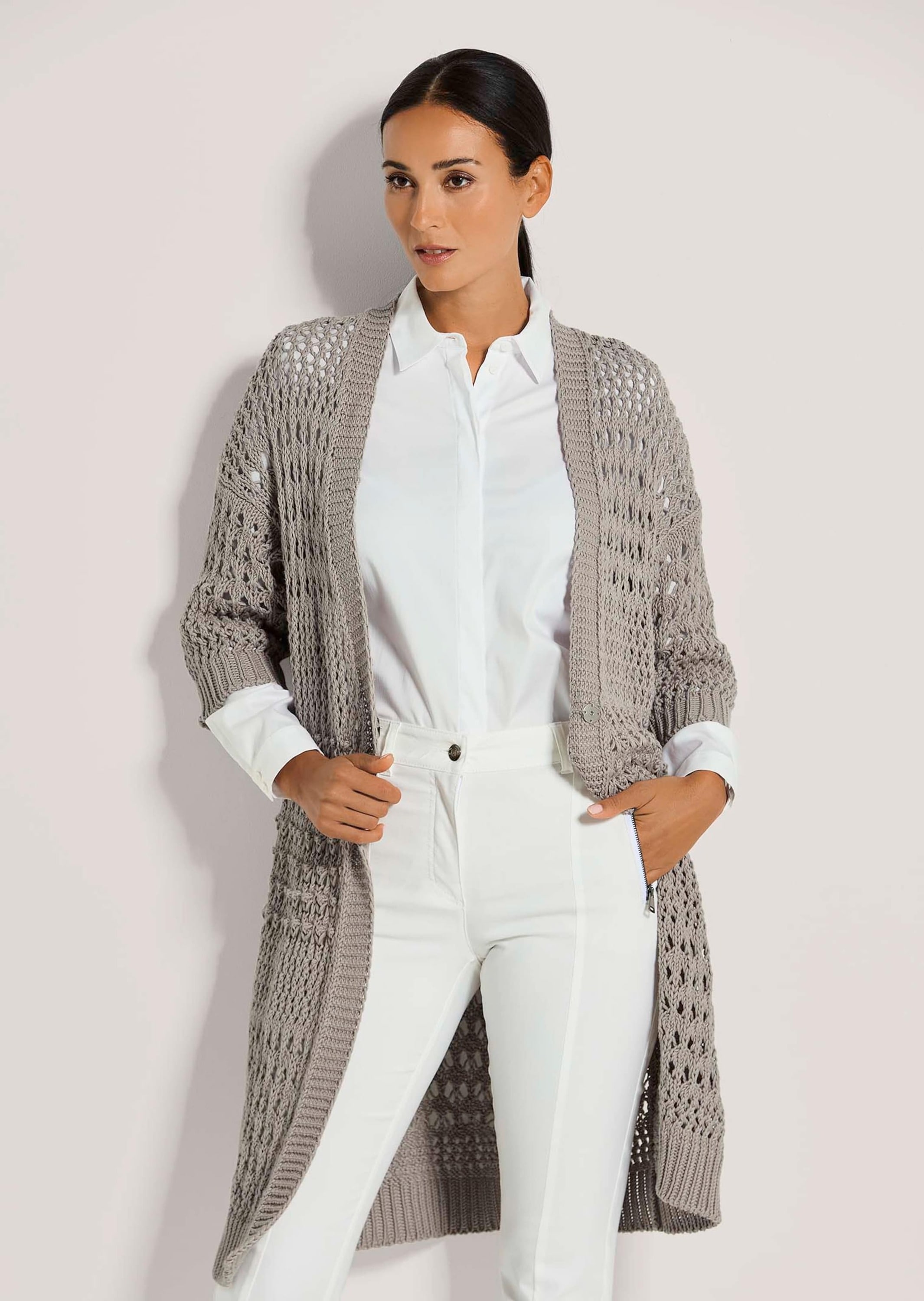 MADELEINE Strickjacke »Strickjacke Lange Strickjacke mit Ajour-Muster«
