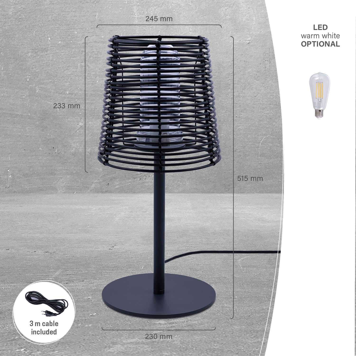 Paco Home Tischleuchte »JAD, In- & Outdoor«, 1 flammig, Leuchtmittel E27 | ohne Leuchtmittel, Außenlampe, E27, Moderne Optik, IP44 spritzwassergeschützt