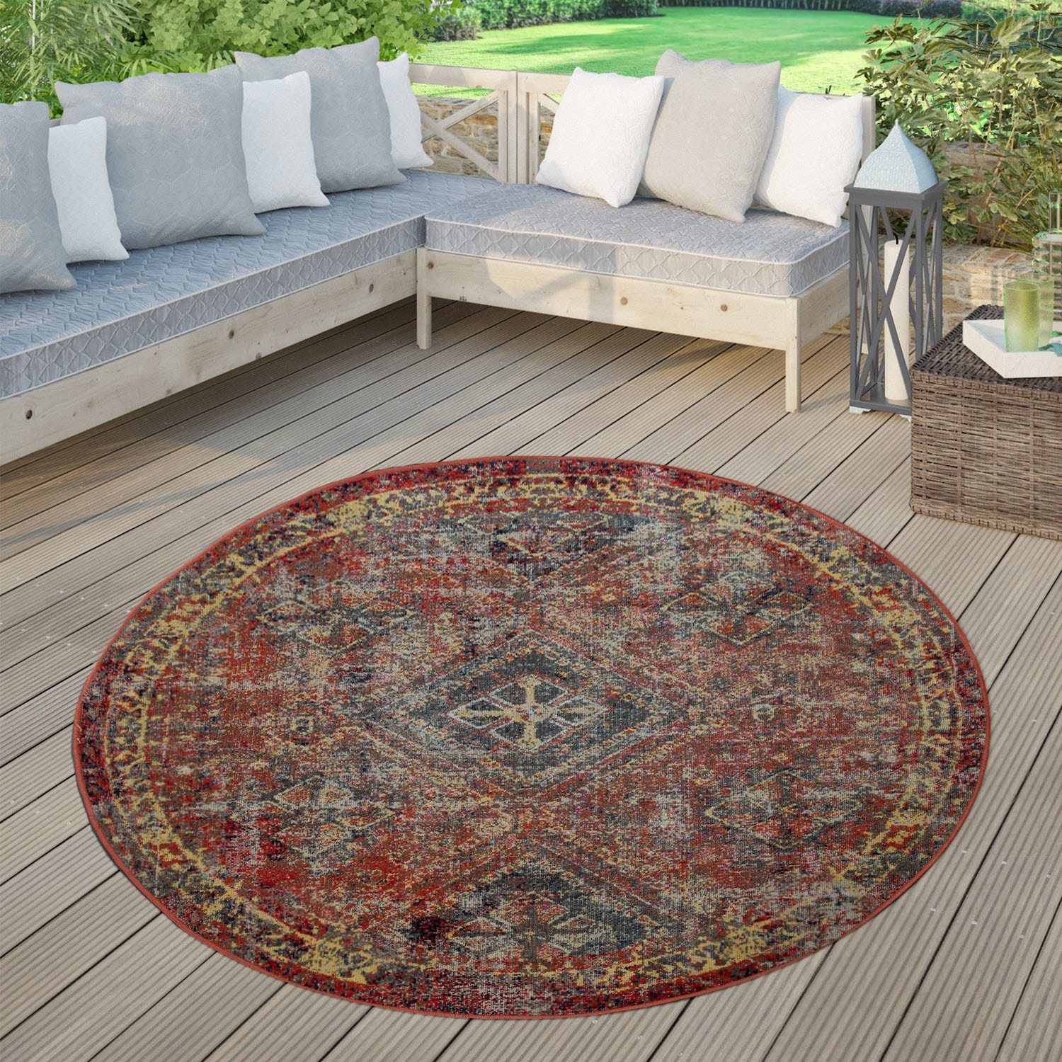 Paco Home Teppich »Artigo 432«, rund, Kurzflor, Orient-Optik, Vintage Design, In- und Outdoor geeignet