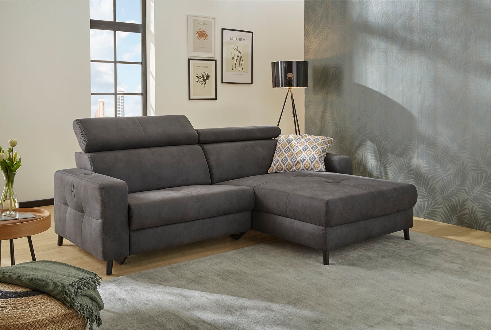Jockenhöfer Gruppe Ecksofa »Doppio L-Form, B: 247 cm, mit elektr. Relaxfunktion und« Kopfteilverstellung, USB-Anschluss, induktive Ladestation & Zierkissen