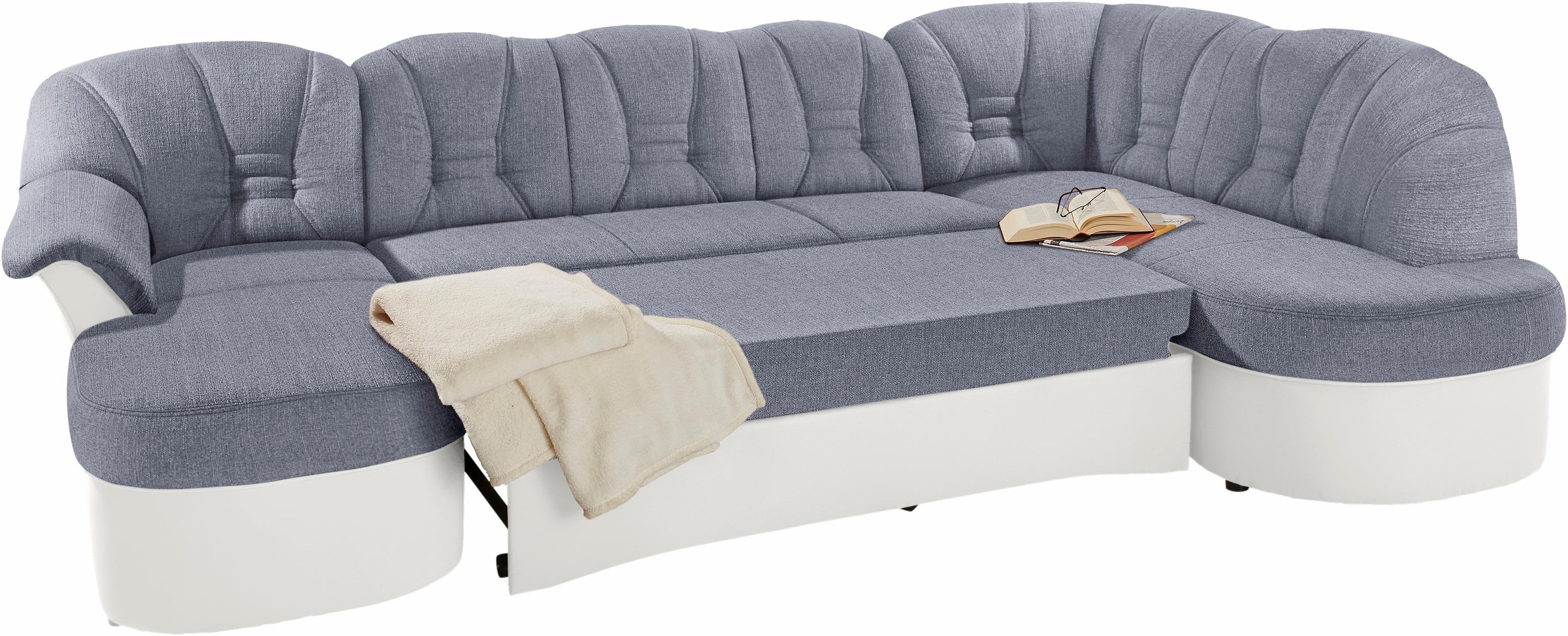 DOMO collection Wohnlandschaft »Elva, zeitlose Formensprache, elegante Rückensteppung, U-Form«, wahlweise mit Bettfunktion und Federkern