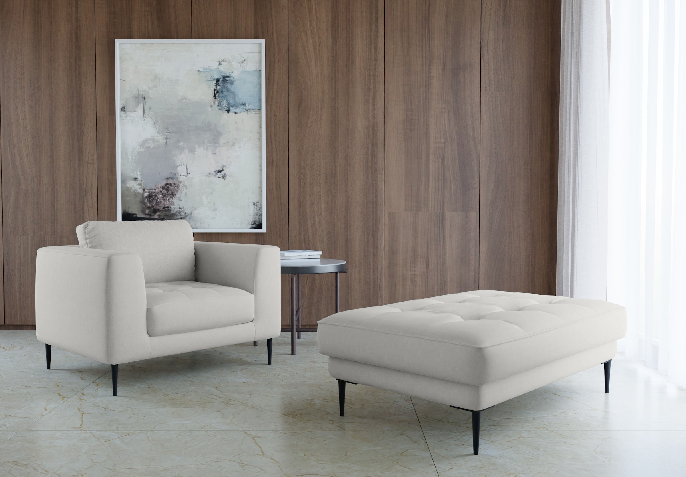 TRENDMANUFAKTUR Hocker »Luzi, Polsterhocker, moderner Fußhocker«, passend zur Serie, extra hohe Metallfüße, 125 x 42x 72 cm