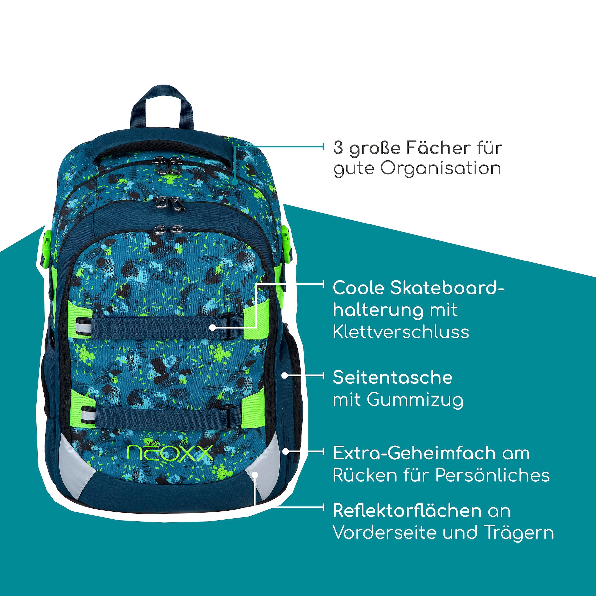 neoxx Schulrucksack »Active Pro, Petrol Extreme«