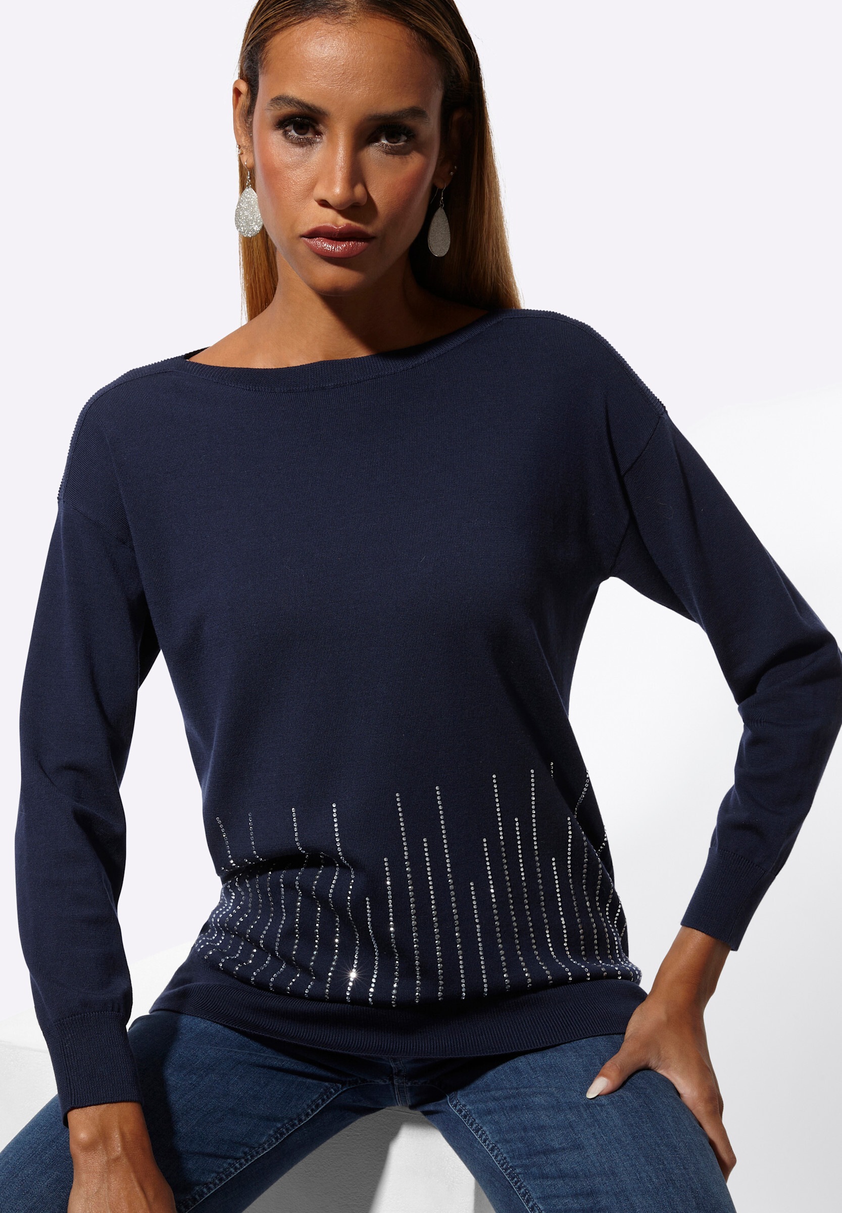 creation L Longpullover »Lyocell-Mix-Pullover Langarm-Pullover mit U-Boot-Ausschnitt«