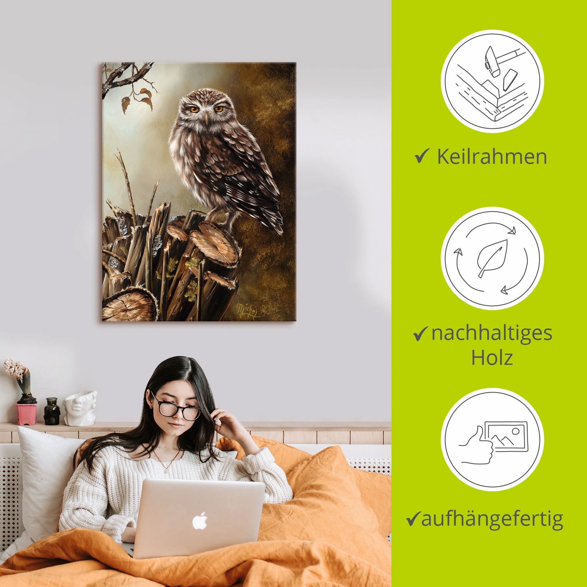 Artland Wandbild »Eule«, Vögel, (1 St.), als Leinwandbild, Poster in verschied. Größen