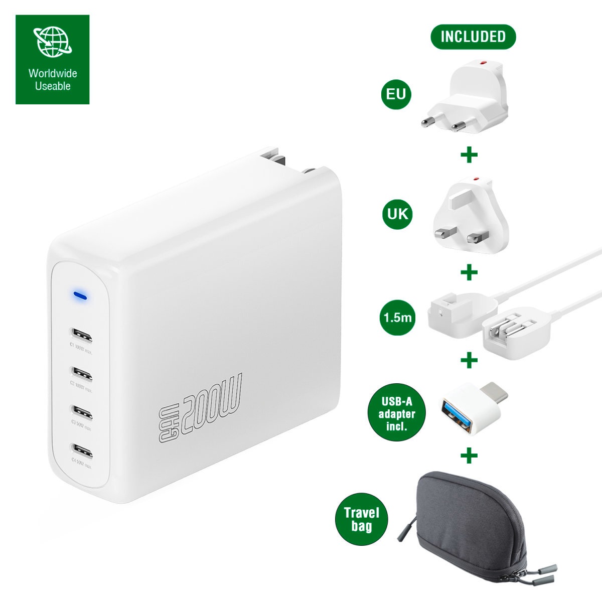4smarts USB-Ladegerät »Ladegerät GaN Flex Pro 200W 4 USB-C, Travel Edition«