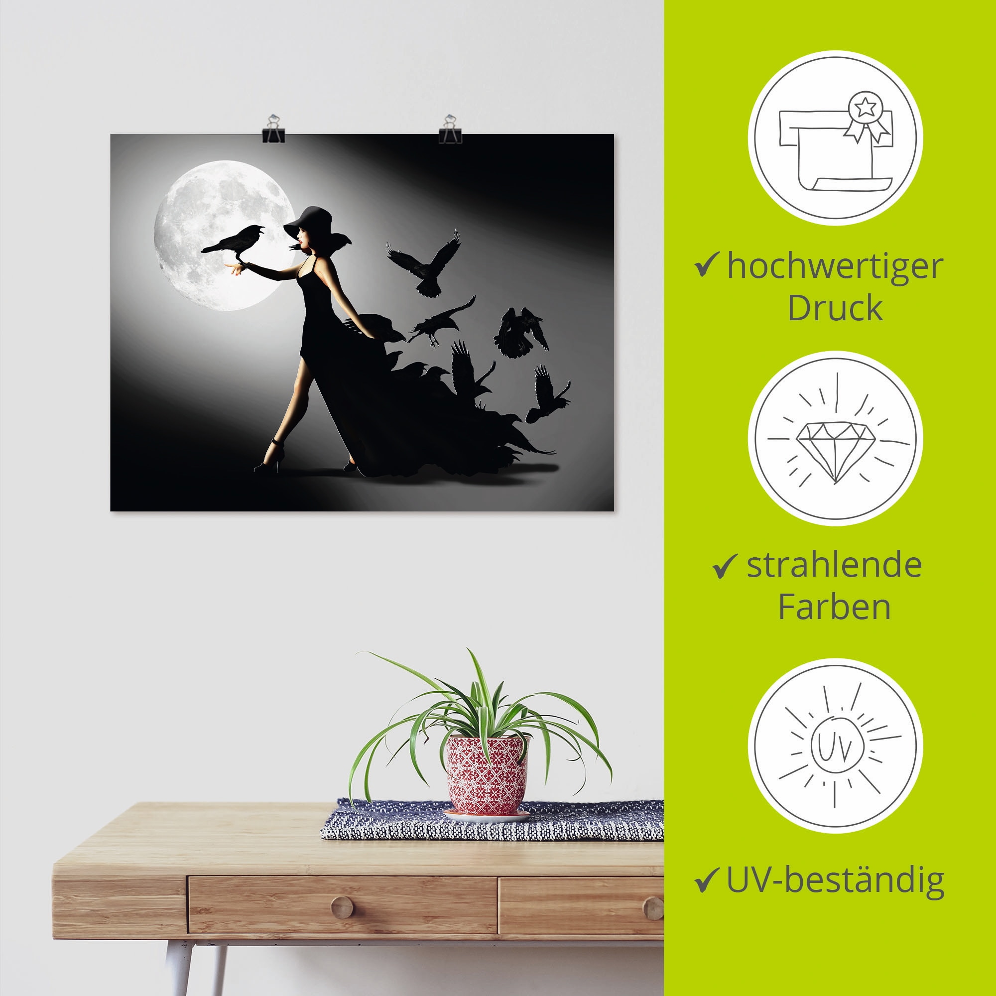 Artland Wandbild »Die Frau mit den Raben« Animal Fantasy 1 Stk. tlg. als Alubild, Leinwandbild, Poster in verschied. Größen