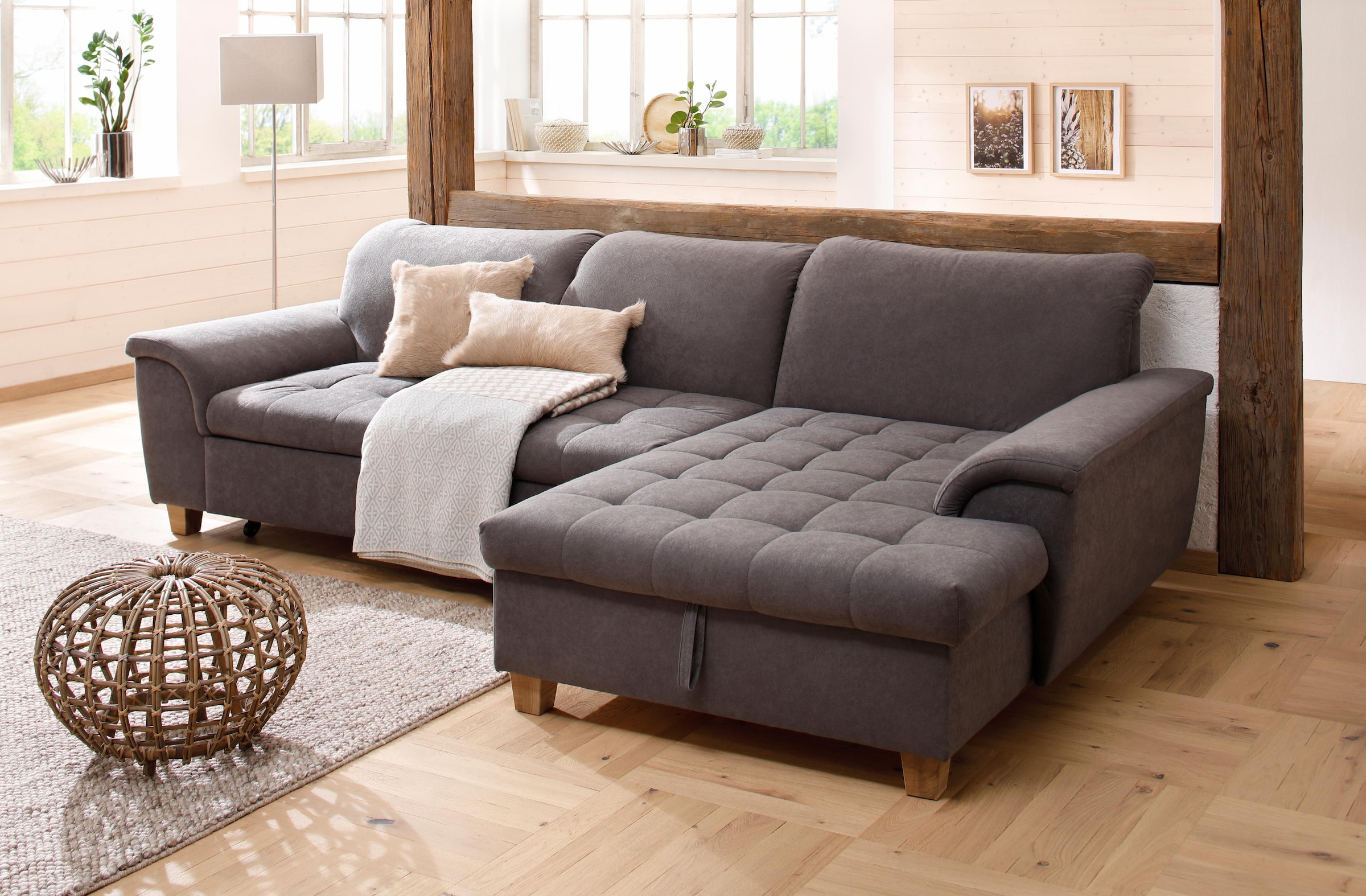 Home affaire Ecksofa »Lyla L-Form«, mit Recamiere, wahlweise mit Rückenfunktion und zusätzlich mit Bett