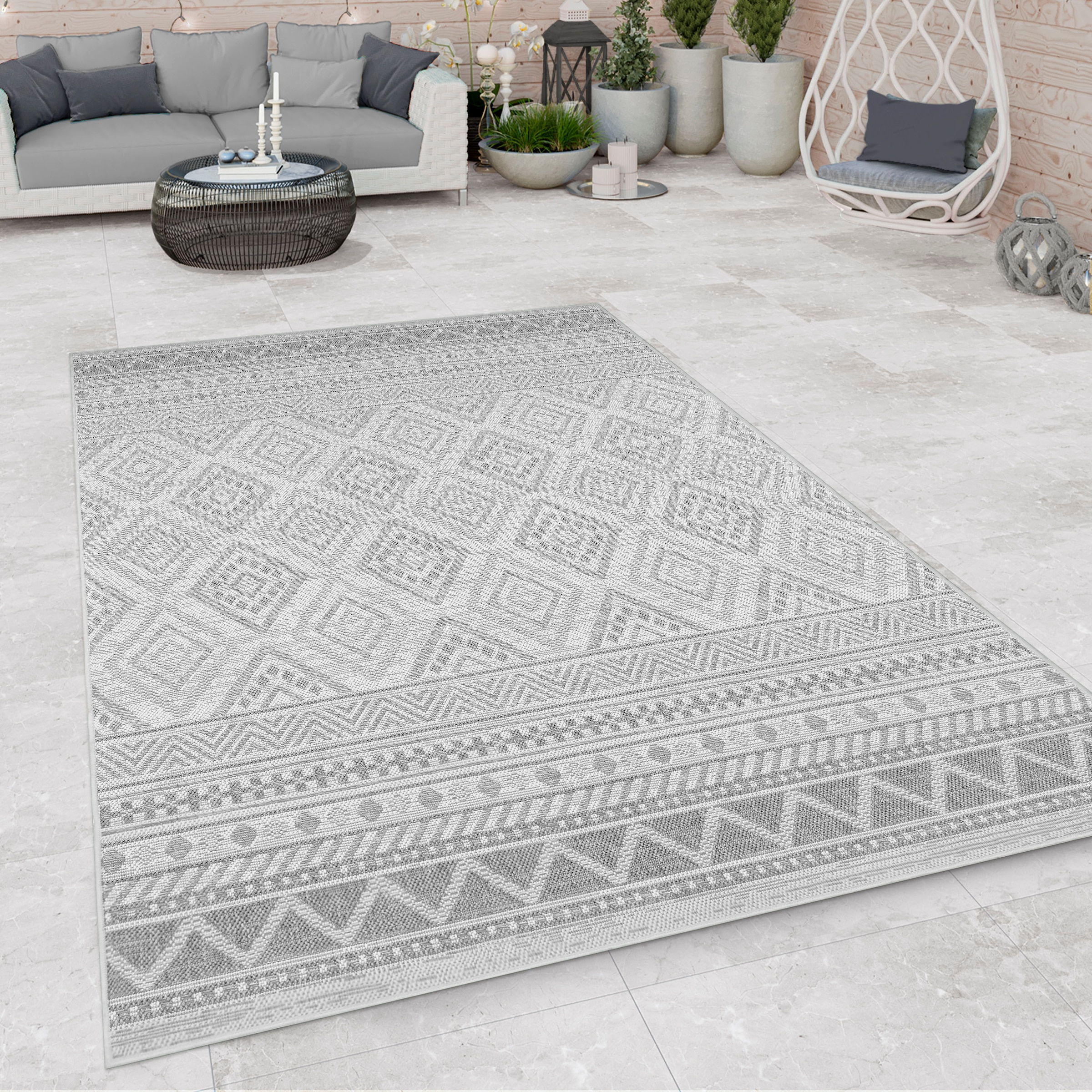 Paco Home Teppich »Brugge Flachgewebe, und geeignet Outdoor rechteckig, gemetrisches online Muster, In- bei modernes OTTO 224«