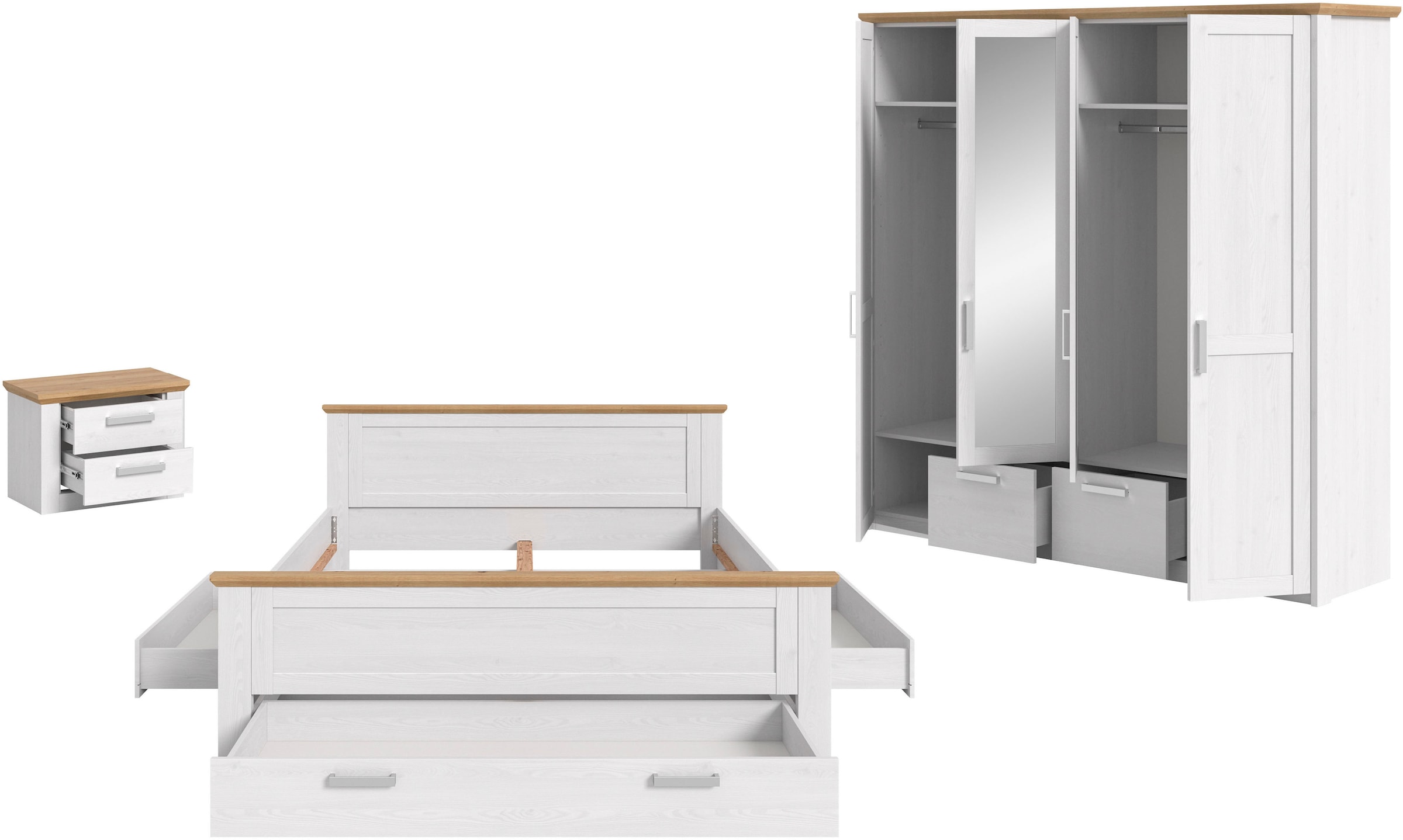 Home affaire Schlafzimmer-Set »COSENZA,  3-teilig, Kleiderschrank, Bett & Nachttisch« Matratzengröße 180x200 cm, viel Stauraum, ohne Lattenrost & Matratze, 3 tlg. tlg. Schlafzimmer, Schlafen, Set, Kombination, Bettanlage