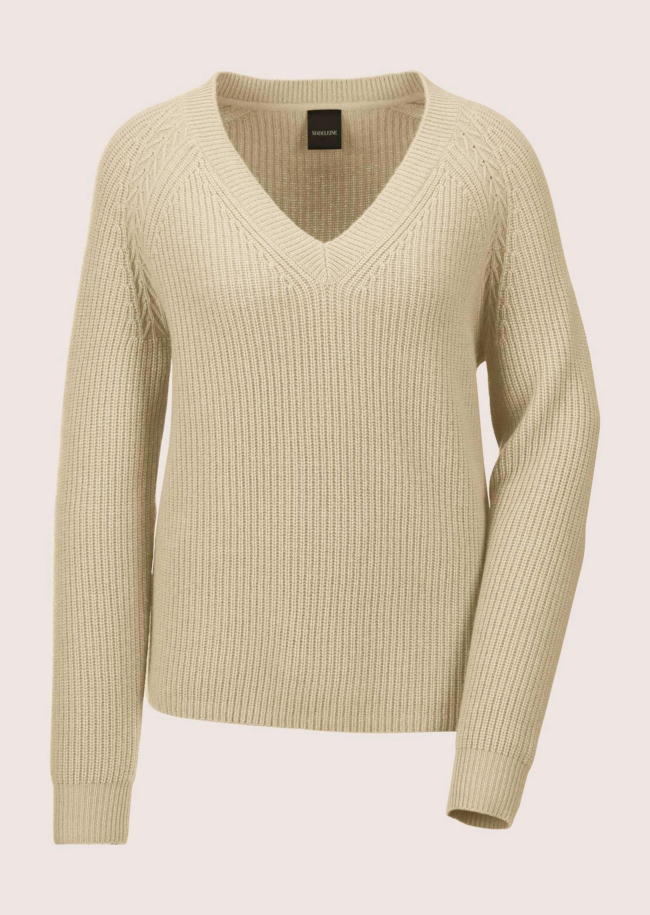 MADELEINE Longpullover »Pullover Langarm V-Ausschnitt-Pullover Strick« dezenter Strukturstrick