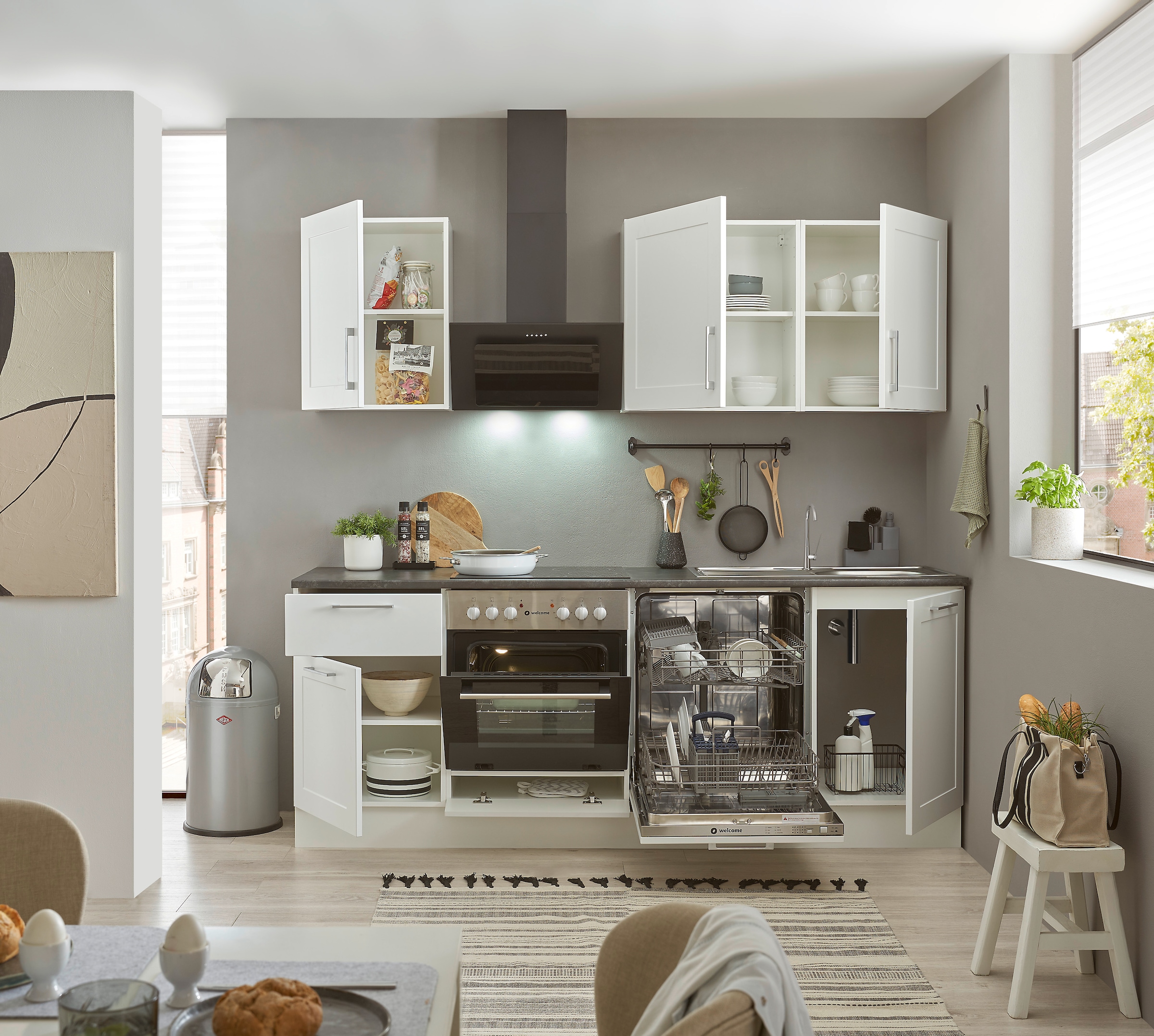 BASIC by Balculina Küchenzeile »Marsi«, Breite 220 cm, wahlweise mit E-Geräten, mit Soft-Close-Funktion