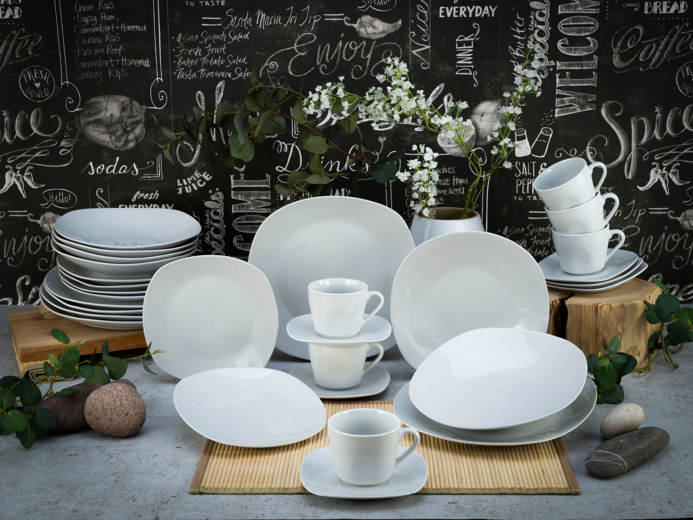 CreaTable Kombiservice »Square Weiss«, (Set, 30 tlg.), abgerundete, quadratische Form