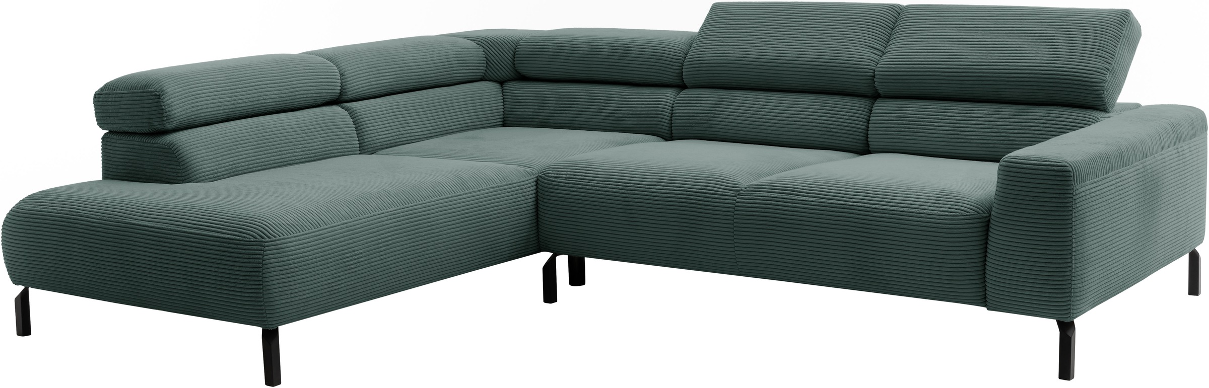 Places of Style Ecksofa »Antonelli, L-Form, inkl. Kopfteilverstellung, Breite 276 cm«, mit elektrischer Sitztiefenverstellung, in Cord, grün