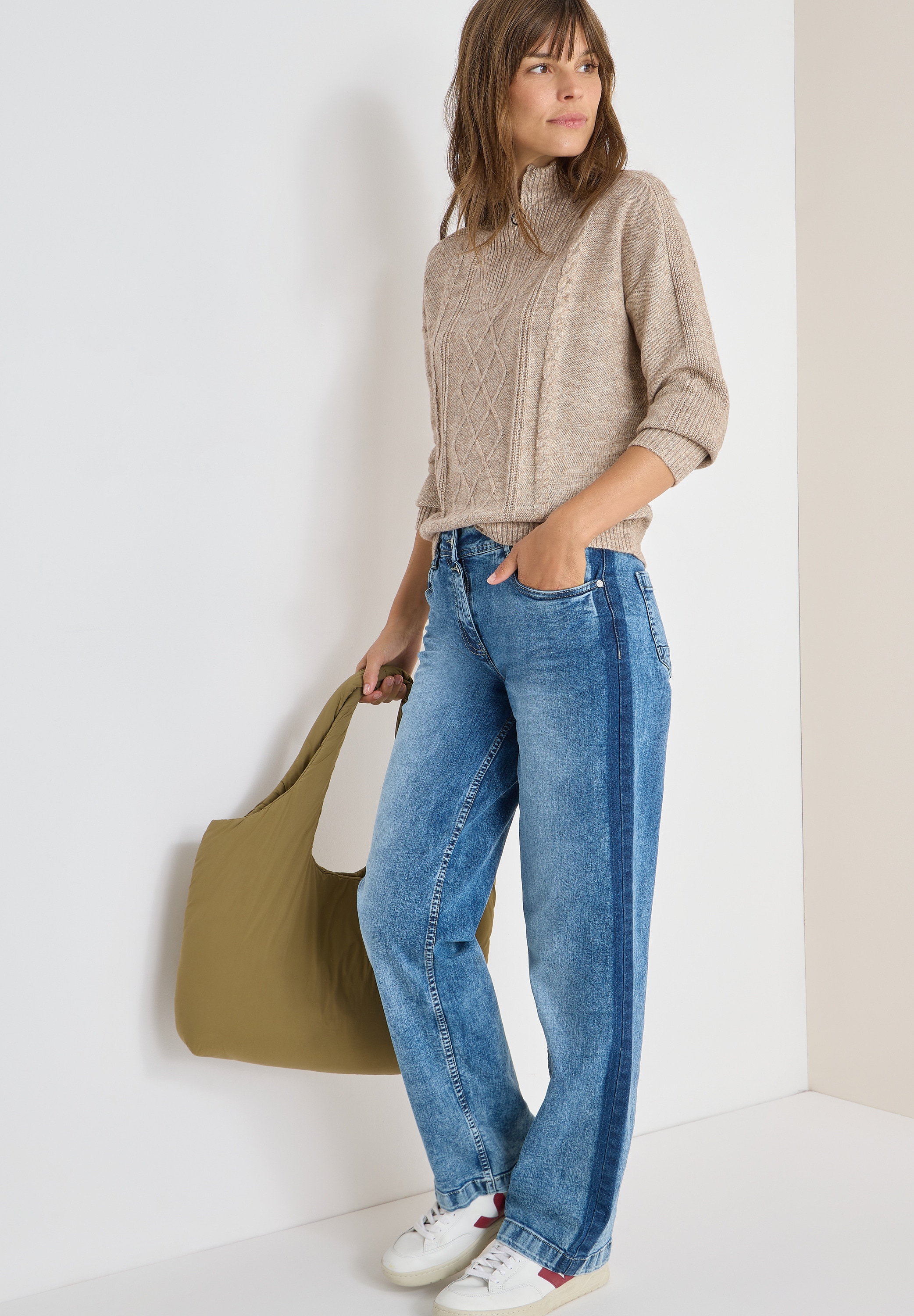 Cecil Strickpullover, mit Troyerkragen und feinem Strickmuster