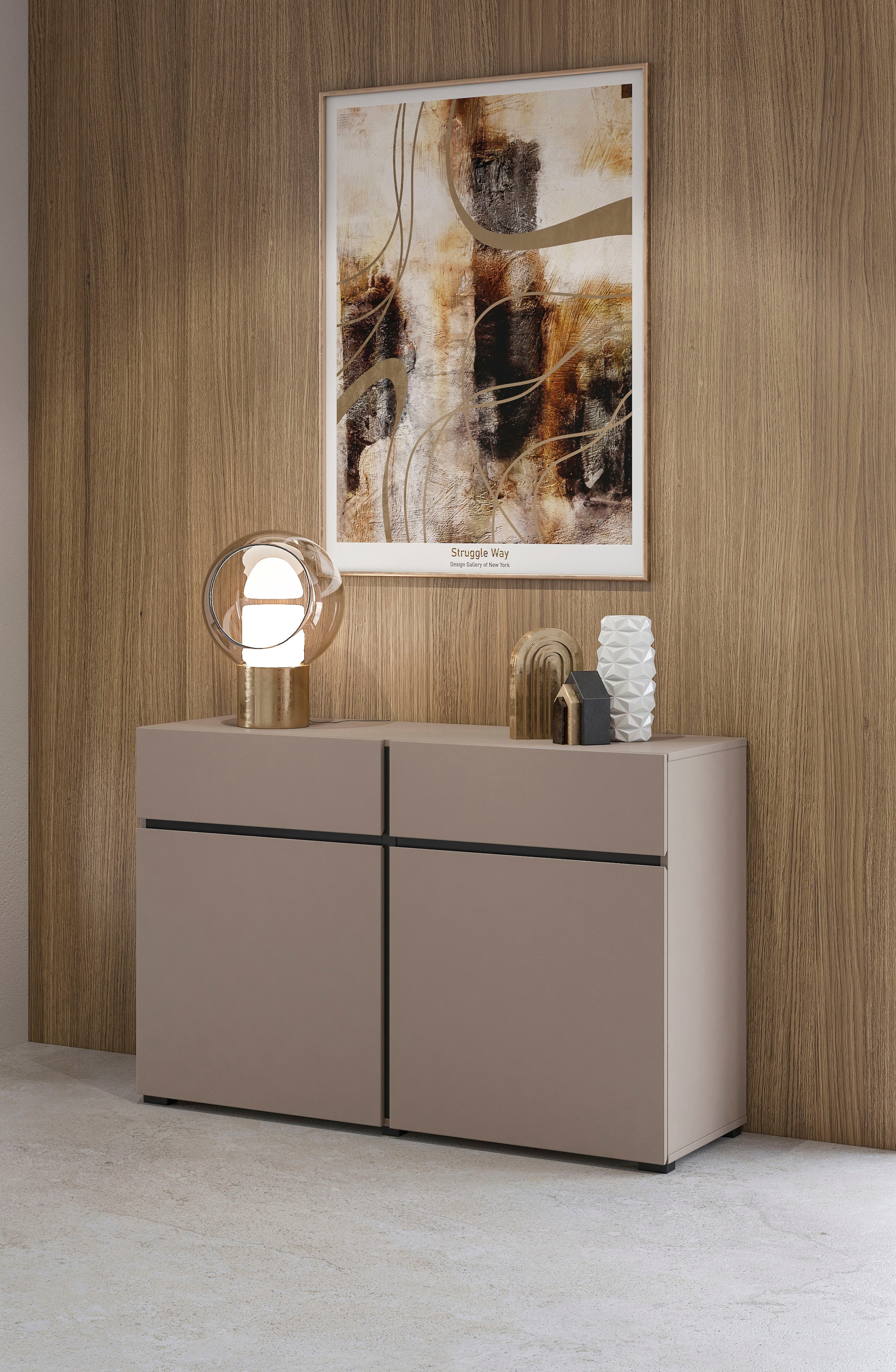 INOSIGN Sideboard »Cross,Breite 119,5 cm, moderne grifflose Kommode,2 Türen/2 Schubkästen«, Schubladenschrank,Anrichte mit viel Stauraum, Einlegeböden verstellbar