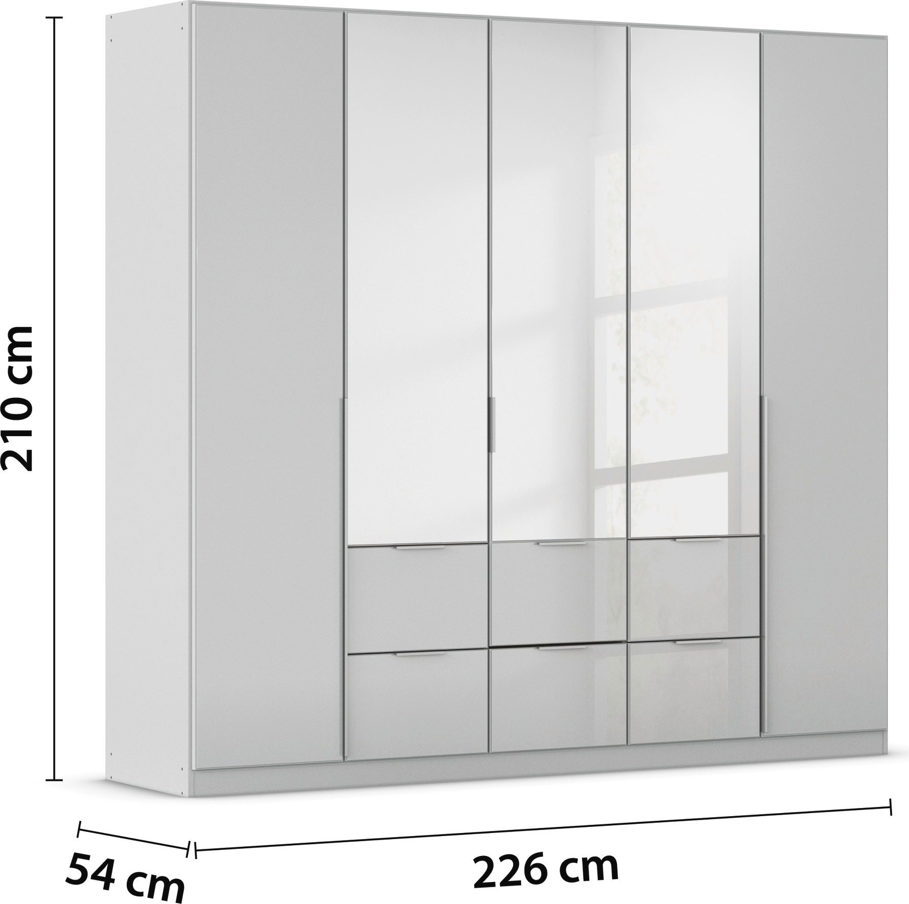 rauch Drehtürenschrank »Kleiderschrank Kleiderschränke Schrank Garderobe AGORDO mit Glasfront«, (in zwei Griff-Farben mit Glasfront), mit Außenschubkästen, in 6 Breiten und 2 Höhen MADE IN GERMANY