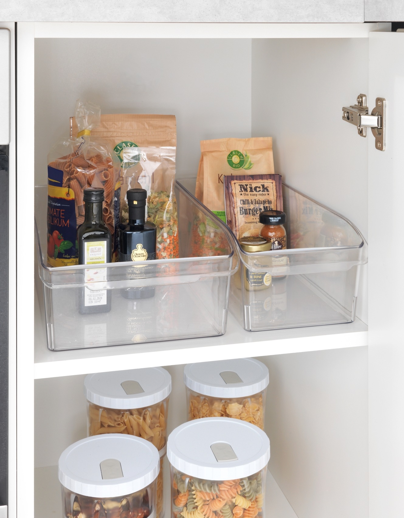 WENKO Aufbewahrungssystem »Schrank-Organizer«, (Set, 2 tlg., 1 Aufbewahrungsbox (B x H x T): 37 x 11 x 15 cm-1 Aufbewahrungsbox (B x H x T): 31 x 9,5 x 20 cm), zur Aufbewahrung von Lebensmitteln in Küchenschränken & Kühlschrank
