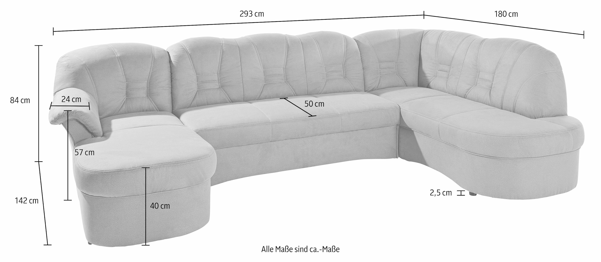 DOMO collection Wohnlandschaft »Elva, zeitlose Formensprache, elegante Rückensteppung, U-Form«, wahlweise mit Bettfunktion und Federkern