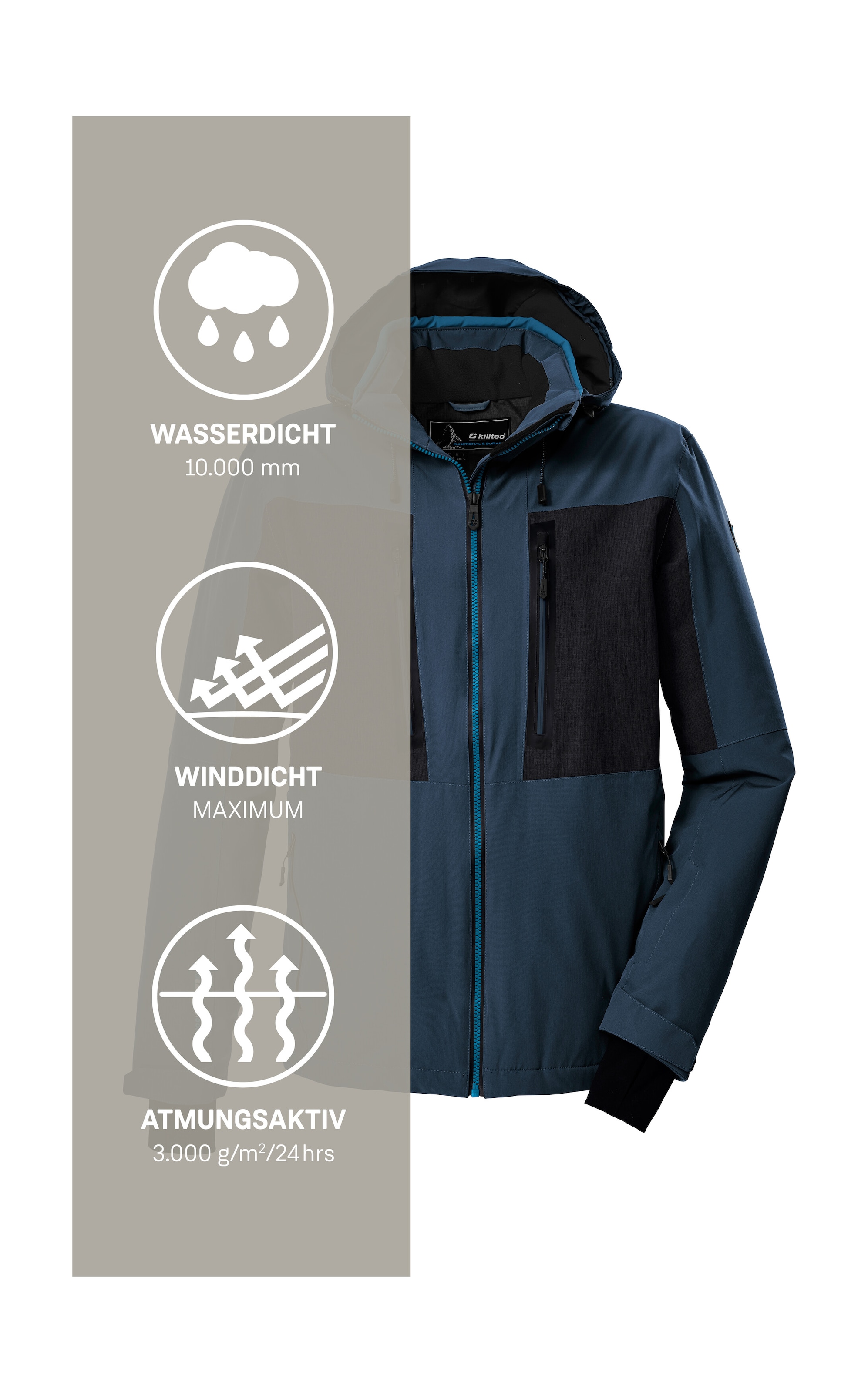 Killtec Skijacke »KSW 47 MN SKI JCKT«, Herren Skijacke: wasserdicht, atmungsaktiv, abnehmbare Kapuze
