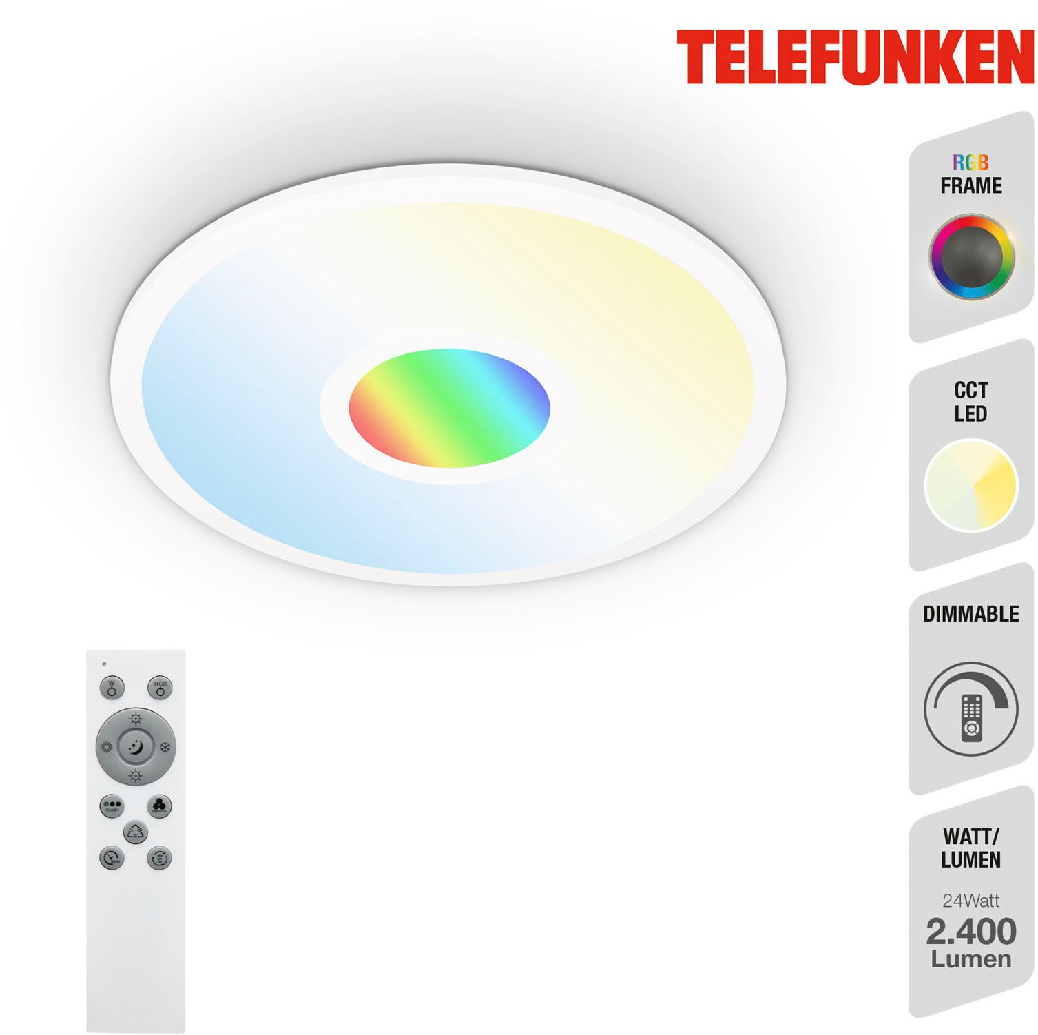 Telefunken LED Panel »319306TF CENTERLIGHT«, Leuchtmittel LED-Board | LED fest integriert, Deckenleuchte Panel CCT RGB Beleuchtung Centerlight 22W 2200lm Ø 45cm