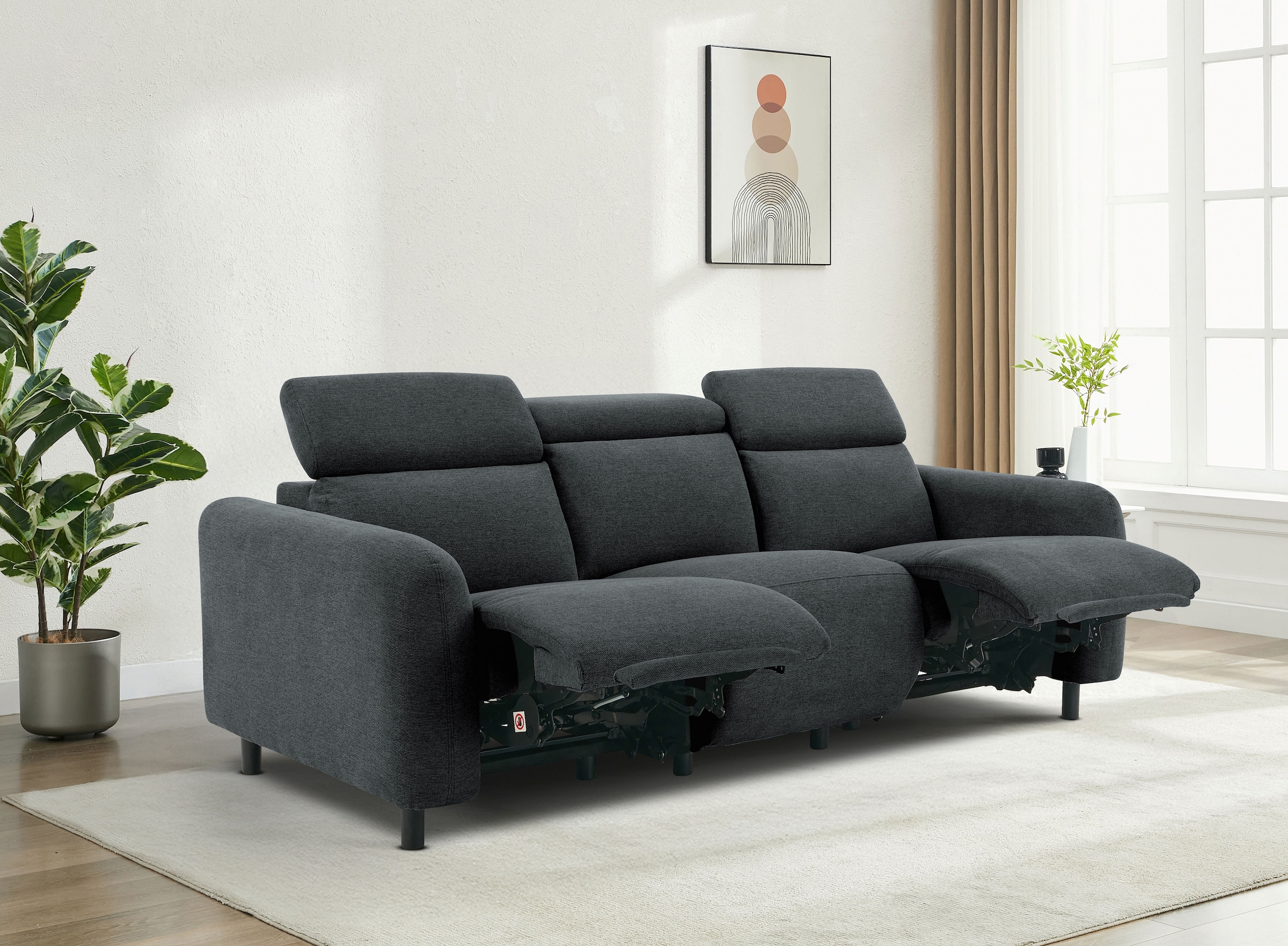Home affaire 3-Sitzer »SKAANE Struktur-Sofa, 229 cm, manuelle-u. elektrische Relaxfunktion« Relax-Funktion in 2 Sitzen, Kopfteilverstellung, Federkernpolsterung