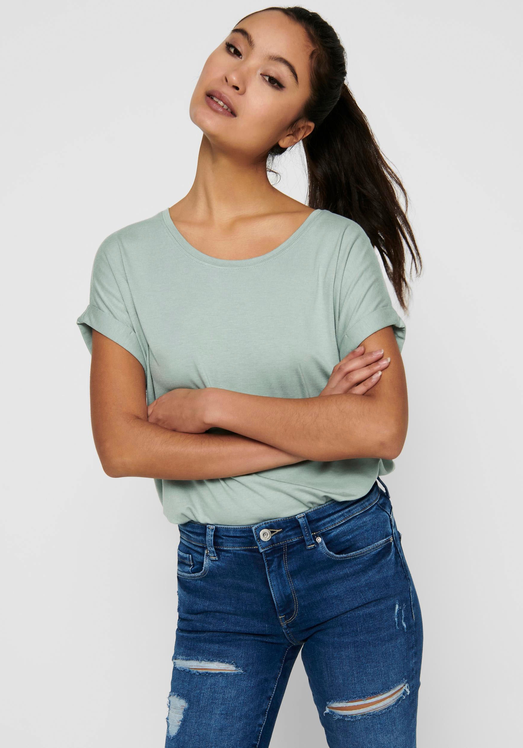 ONLY T-Shirt »ONLMOSTER S/S O-NECK TOP NOOS JRS«, mit Aufschlag am Arm