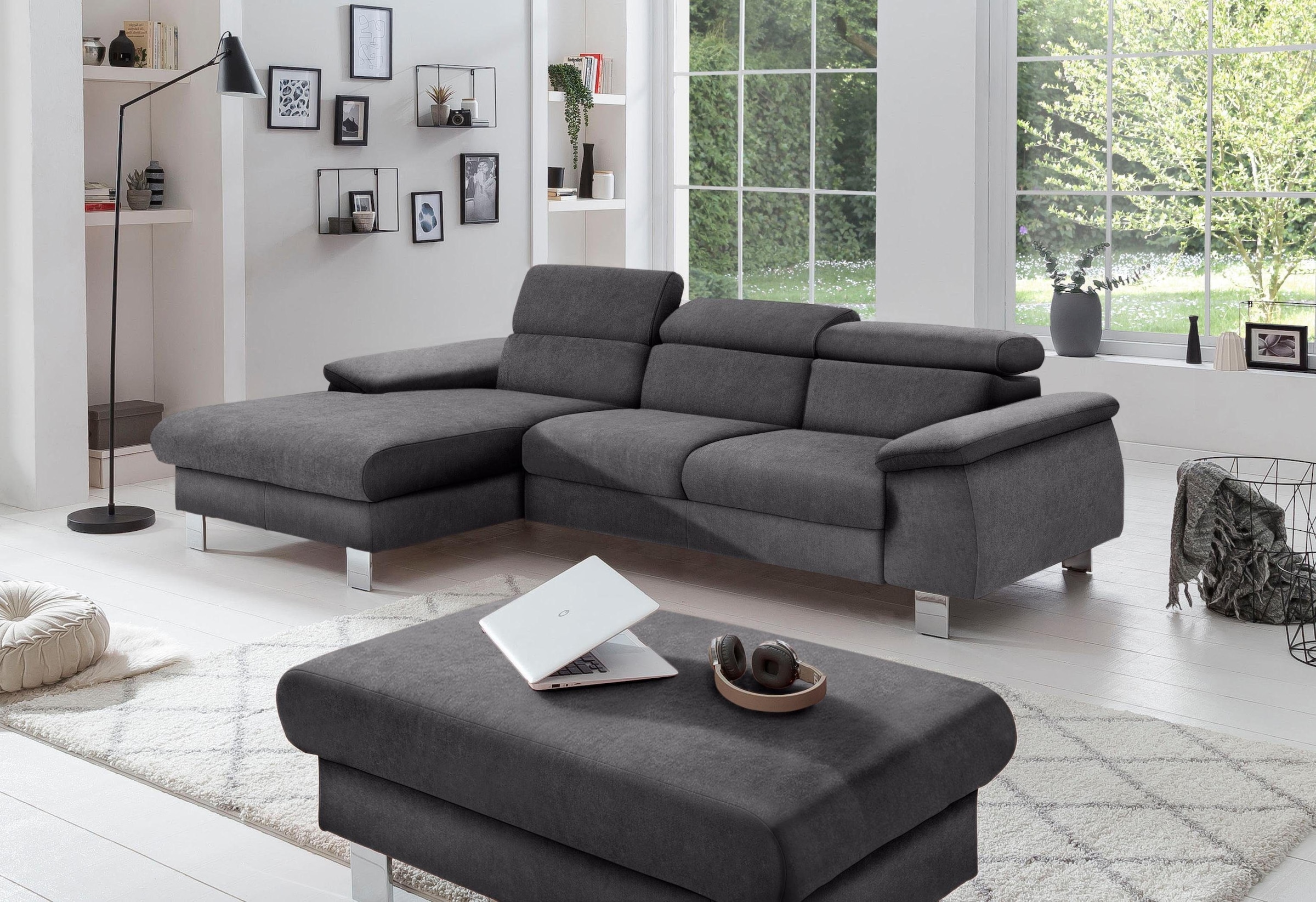 COTTA Ecksofa Komaris, Ecksofa, wahlweise mit RGB-LED-Beleuchtung und Bettfunktion/Bettkasten