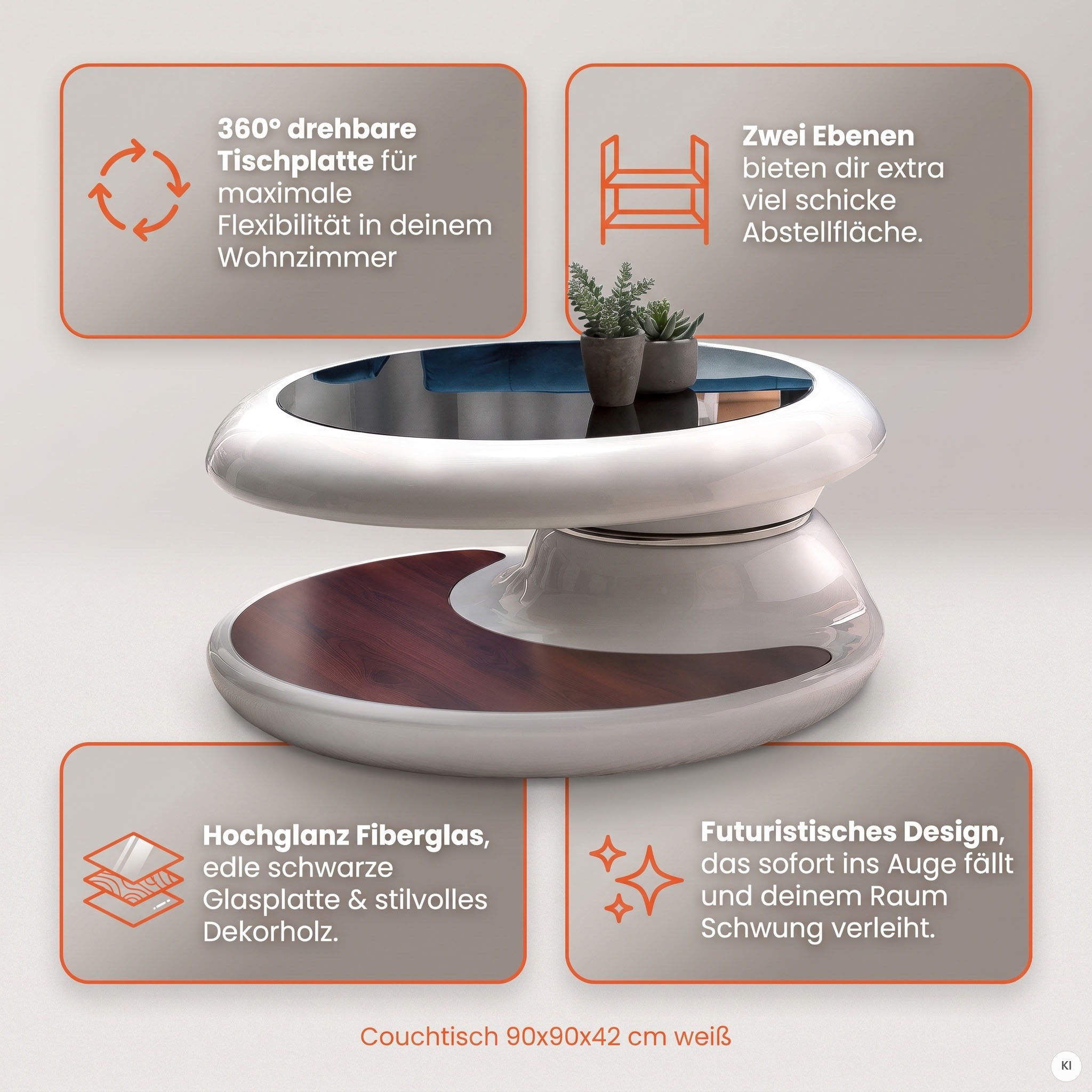 SalesFever Couchtisch »Milano Tisch Trendiges Wohnzimmer-Highlight« Tischplatte: Rundum 360° drehbar!