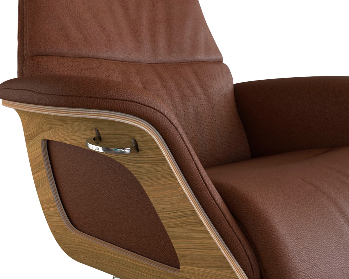 FLEXLUX Relaxsessel »Clement Relaxstuhl, Polstersessel, Liegesessel, TV-Sessel,«, Rücken- & Kopfteilverstellung, Drehbar, Armlehne Eiche, Fuß Alu