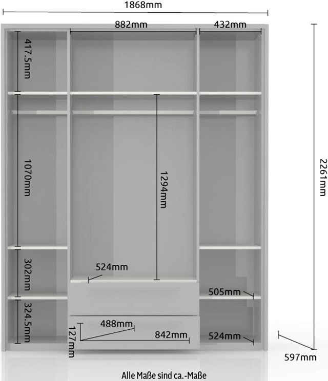 Places of Style Drehtürenschrank »Piano, inklusive Rahmen und Beleuchtung, soft-close-Funktion«, (viele Breiten zur Auswahl, 226cm hoch, mit jeweils 2 Schubladen), beige oder weiß, UV lackiert, Hochglanzfronten, FSC-zertifiziert