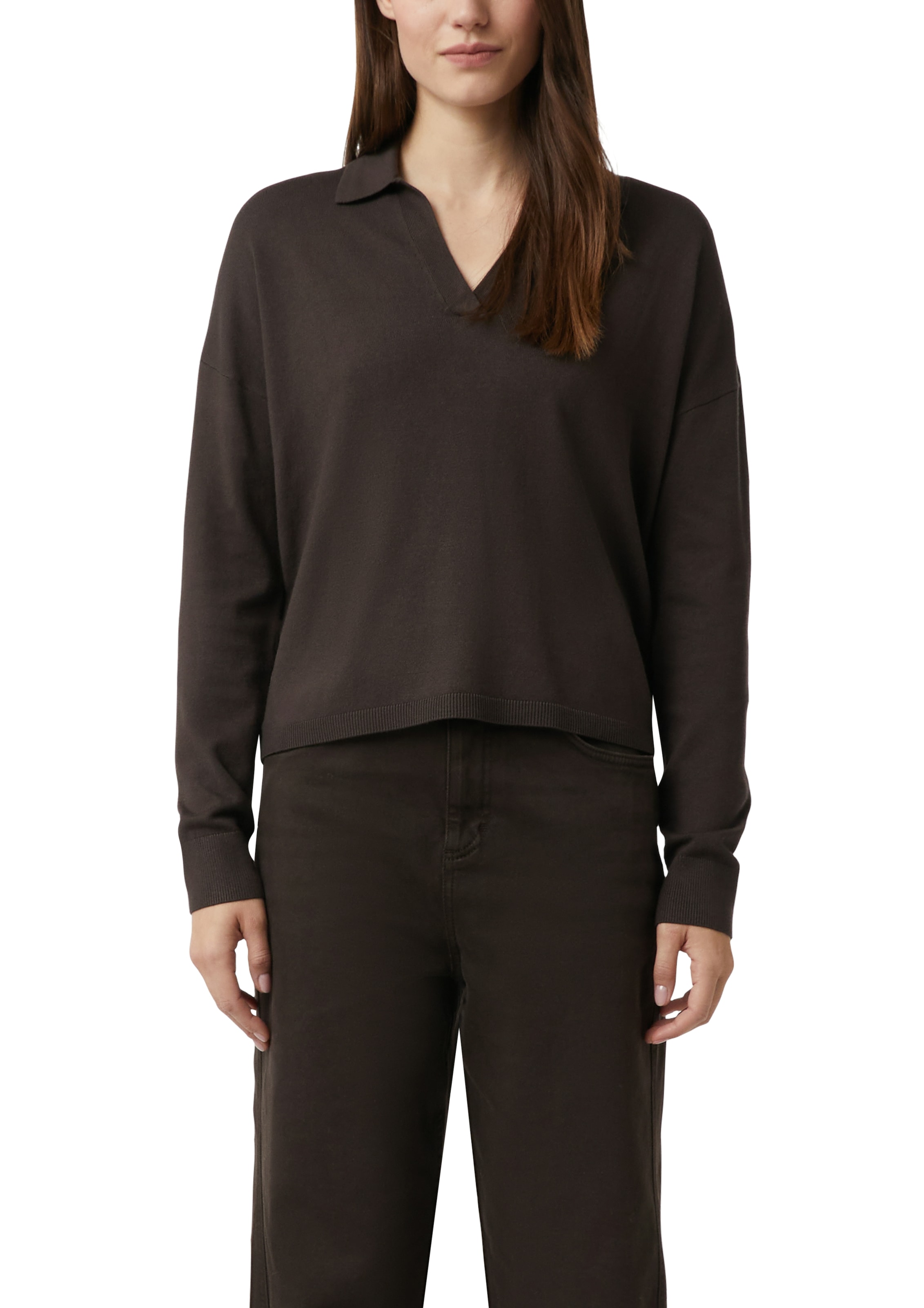 Comma Strickpullover mit V-Ausschnitt und Polo Kragen