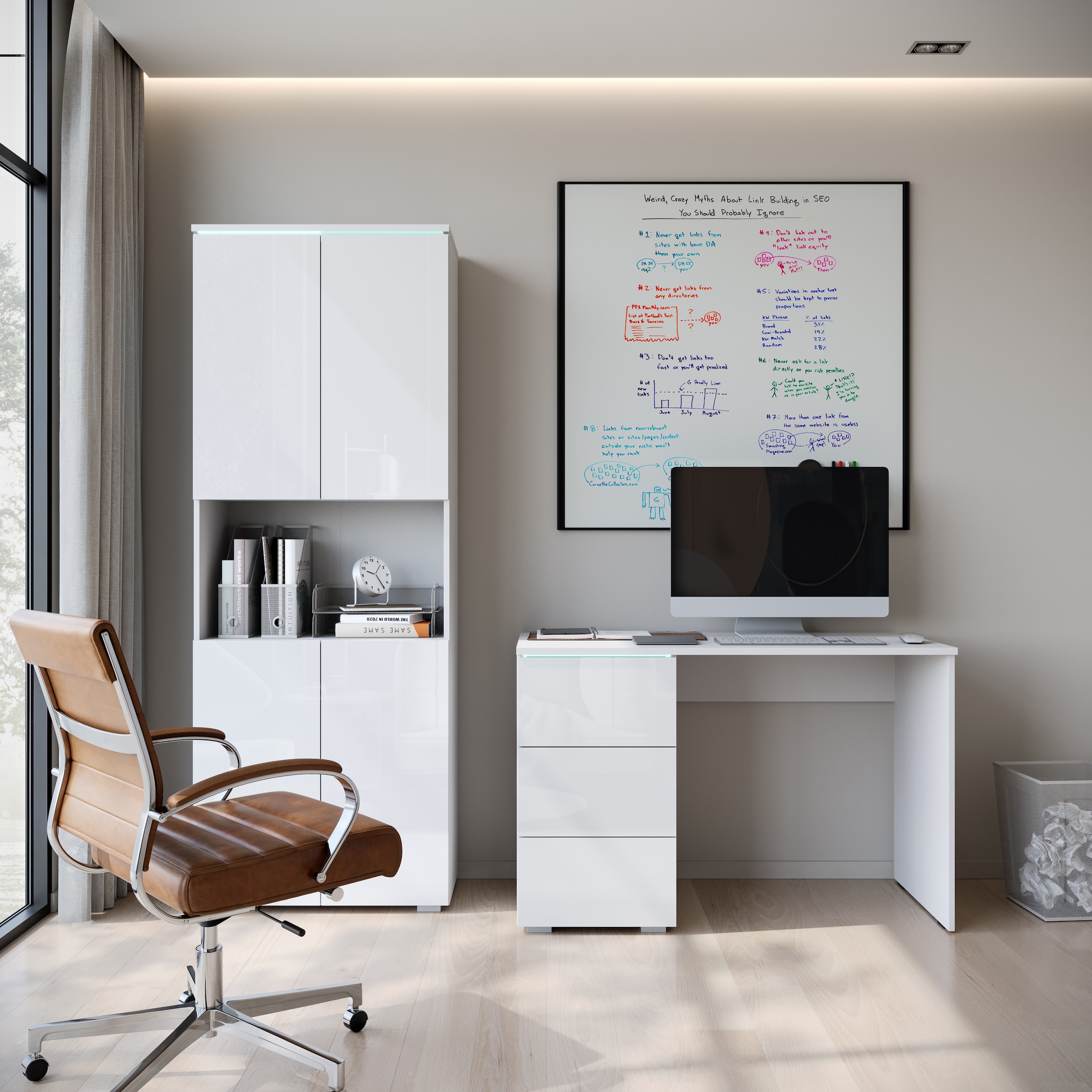 INOSIGN Schreibtisch »Vera«, (1 St.), Modernes Schreibtisch mit LED, Push-to-Open und 3 Schubladen.
