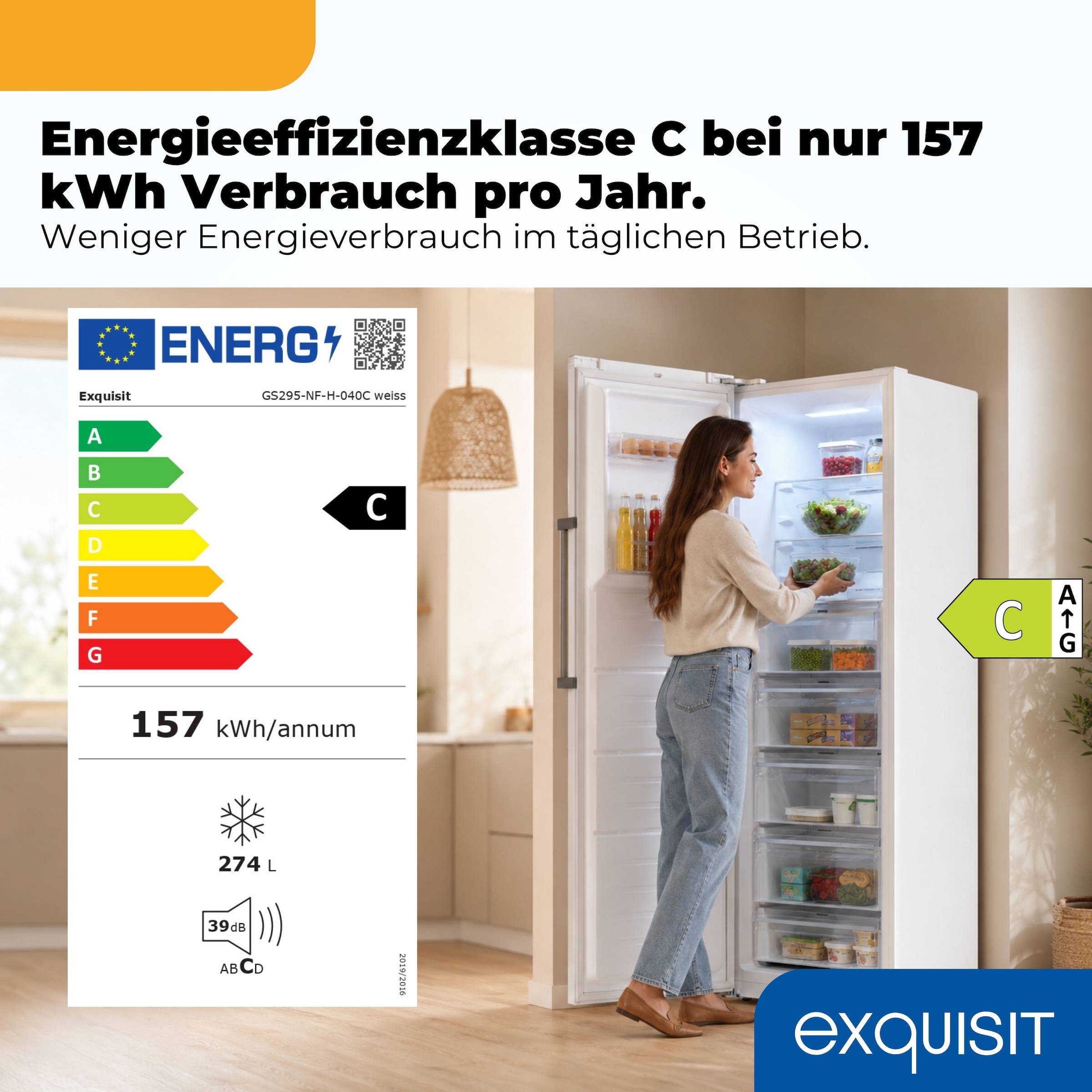 exquisit Gefrierschrank »GS295-NF-H-040C weiss« 185 cm hoch 60 cm breit Viel Platz, starke Gefrierleistung & No Frost für eisfreies Gefrieren