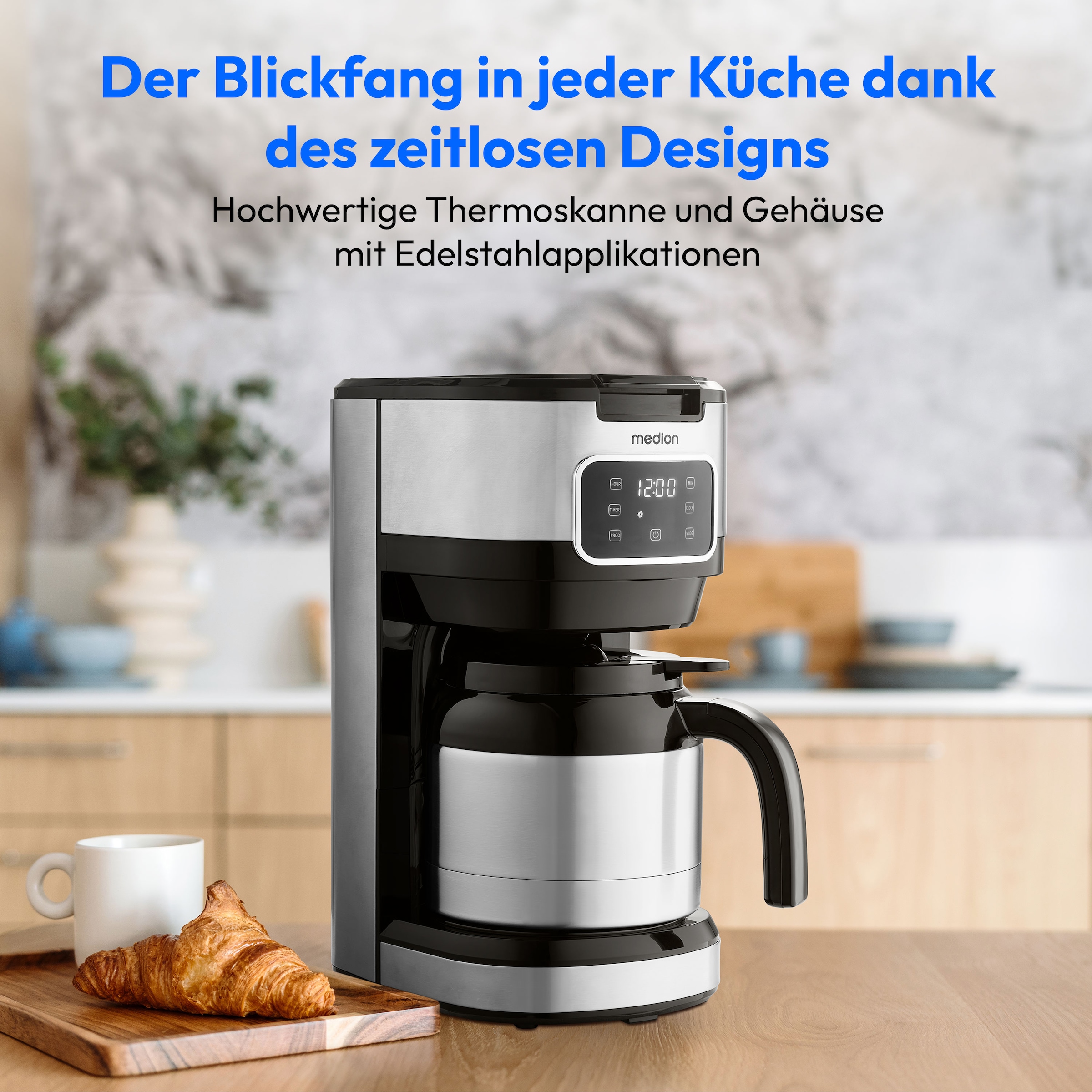 Medion® Filterkaffeemaschine »MD 11019«, 1,25 l Kaffeekanne, Permanentfilter, 900 Watt, Touch-Sensor-Bedienfeld, 24 Stunden Timer, Permanentfilter